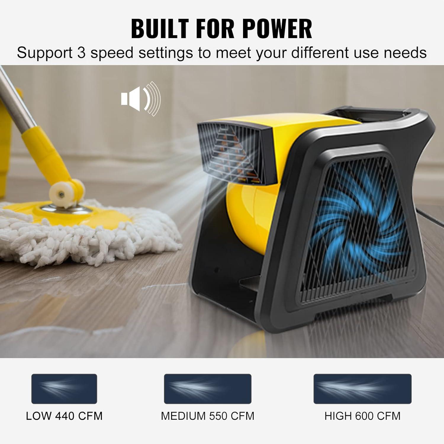 imageVEVOR Floor Blower 1560 RPM 4000 CFM Air Mover for Drying and Cooling Portable Carpet Dryer Fan with 3 Blowing Angles Timer 3Speeds Adjustment for Janitorial Home Commercial Use600 CFM