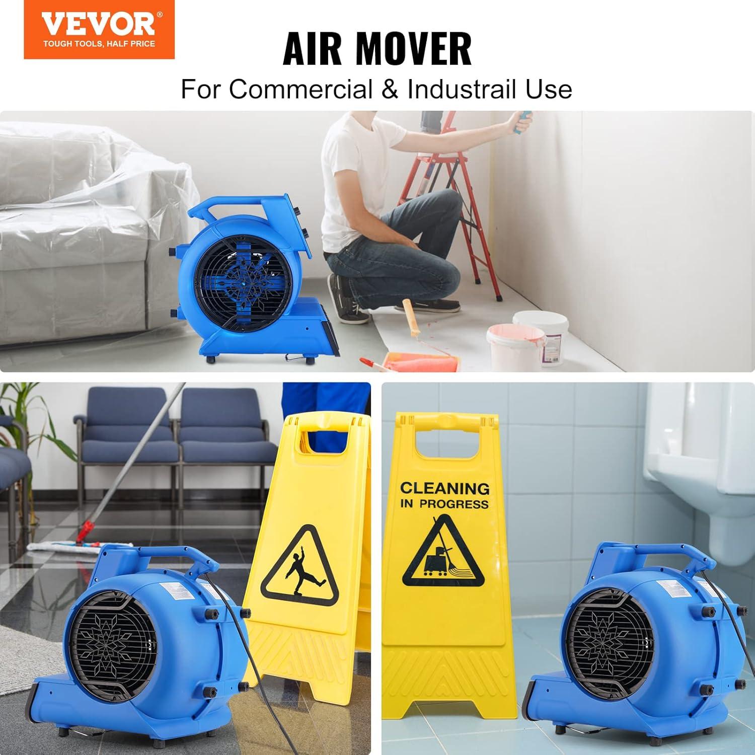 imageVEVOR Floor Blower 1560 RPM 4000 CFM Air Mover for Drying and Cooling Portable Carpet Dryer Fan with 3 Blowing Angles Timer 3Speeds Adjustment for Janitorial Home Commercial Use2600 CFM