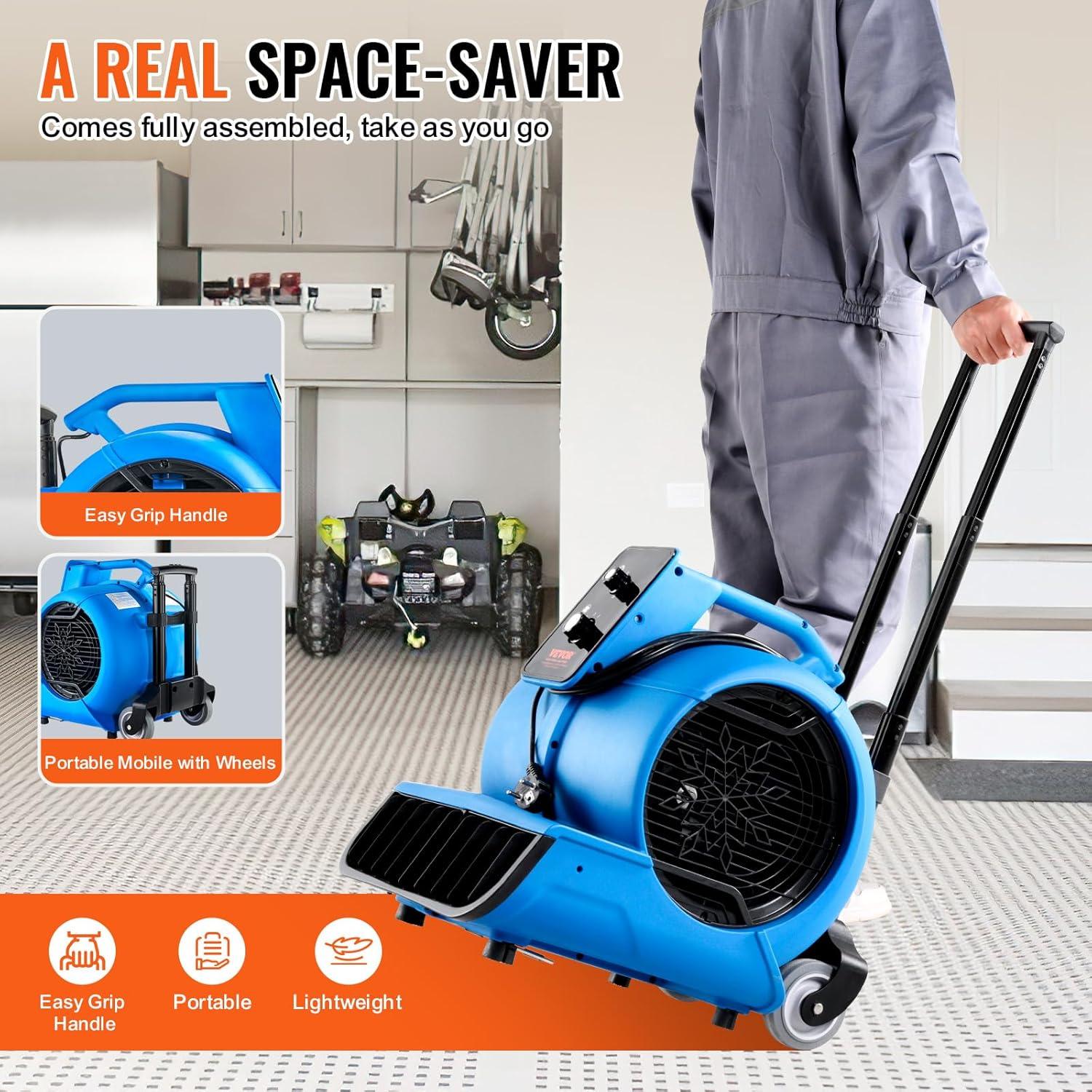 imageVEVOR Floor Blower 1560 RPM 4000 CFM Air Mover for Drying and Cooling Portable Carpet Dryer Fan with 3 Blowing Angles Timer 3Speeds Adjustment for Janitorial Home Commercial Use490 x 400 x 480 mm