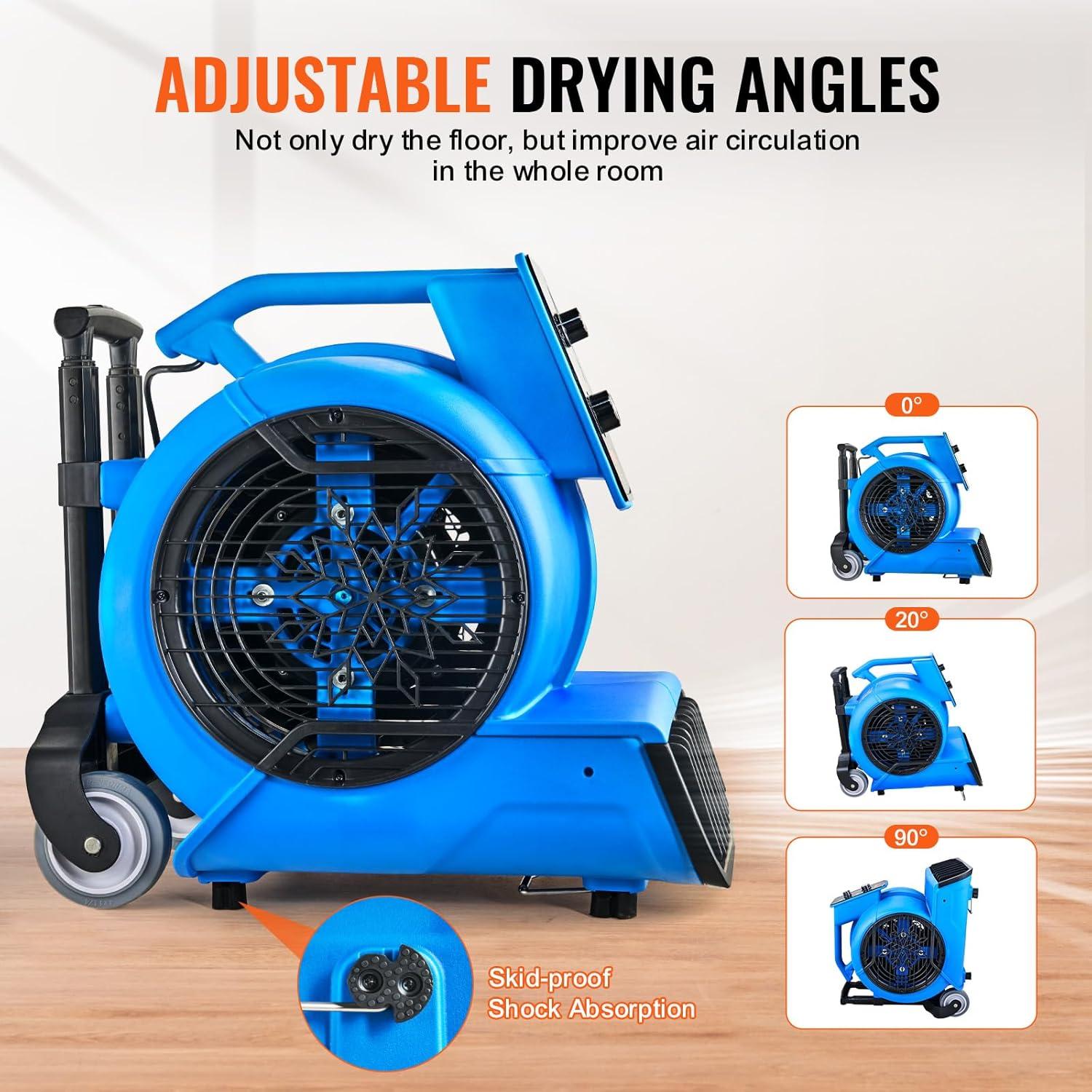 imageVEVOR Floor Blower 1560 RPM 4000 CFM Air Mover for Drying and Cooling Portable Carpet Dryer Fan with 3 Blowing Angles Timer 3Speeds Adjustment for Janitorial Home Commercial Use490 x 400 x 480 mm