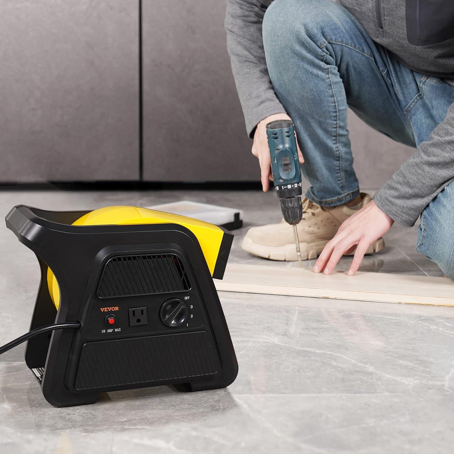 imageVEVOR Floor Blower 1560 RPM 4000 CFM Air Mover for Drying and Cooling Portable Carpet Dryer Fan with 3 Blowing Angles Timer 3Speeds Adjustment for Janitorial Home Commercial Use600 CFM