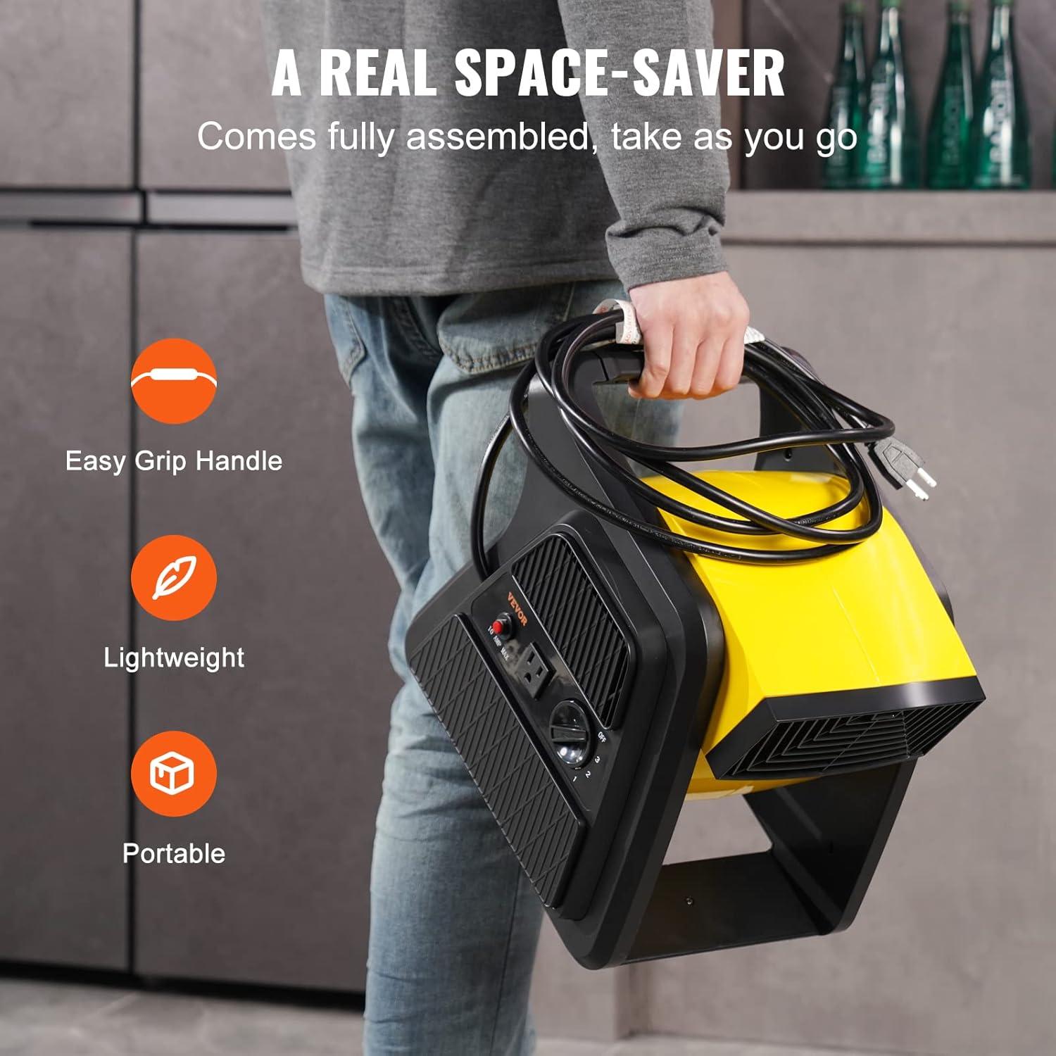 imageVEVOR Floor Blower 1560 RPM 4000 CFM Air Mover for Drying and Cooling Portable Carpet Dryer Fan with 3 Blowing Angles Timer 3Speeds Adjustment for Janitorial Home Commercial Use600 CFM