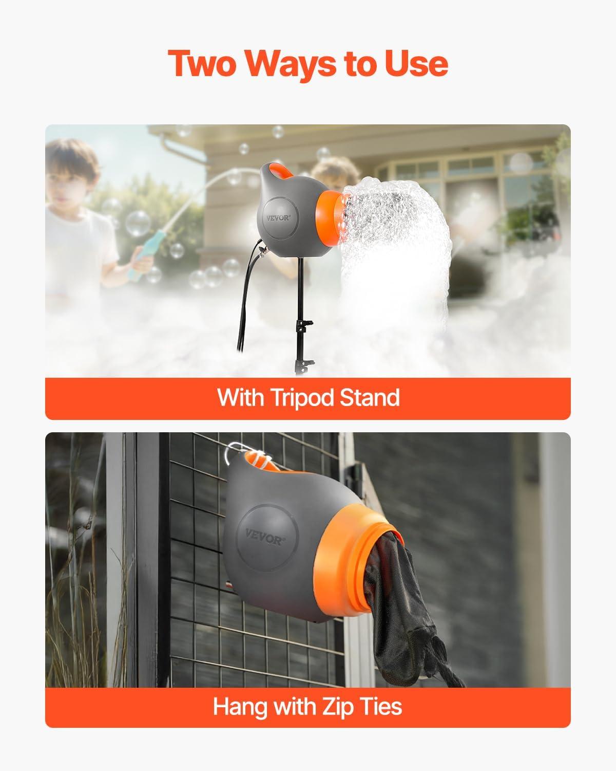 imageVEVOR Foam Machine 115 W Party Foam Cannon Portable Foam Maker with a Tripod Stand Powerful Foam Party Machine for Backyard Pool Outdoor Events Birthdays Celebrations and Party Grey ampamp YellowOrange