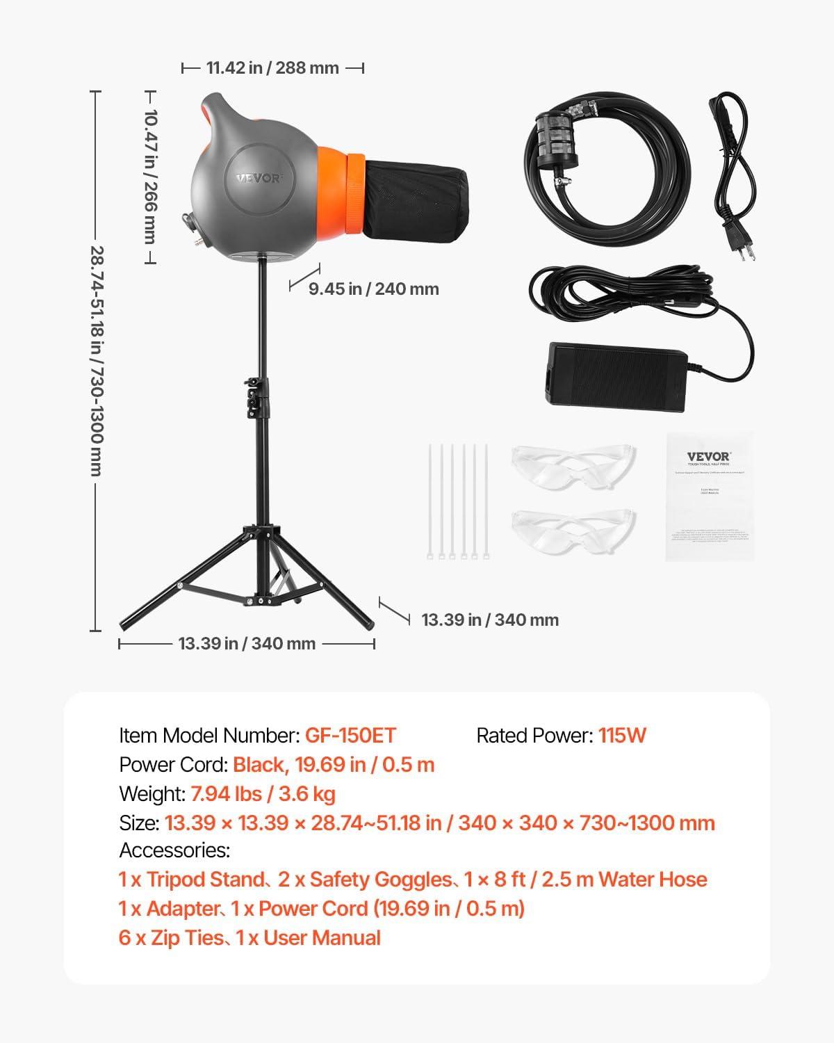 imageVEVOR Foam Machine 115 W Party Foam Cannon Portable Foam Maker with a Tripod Stand Powerful Foam Party Machine for Backyard Pool Outdoor Events Birthdays Celebrations and Party Grey ampamp YellowOrange