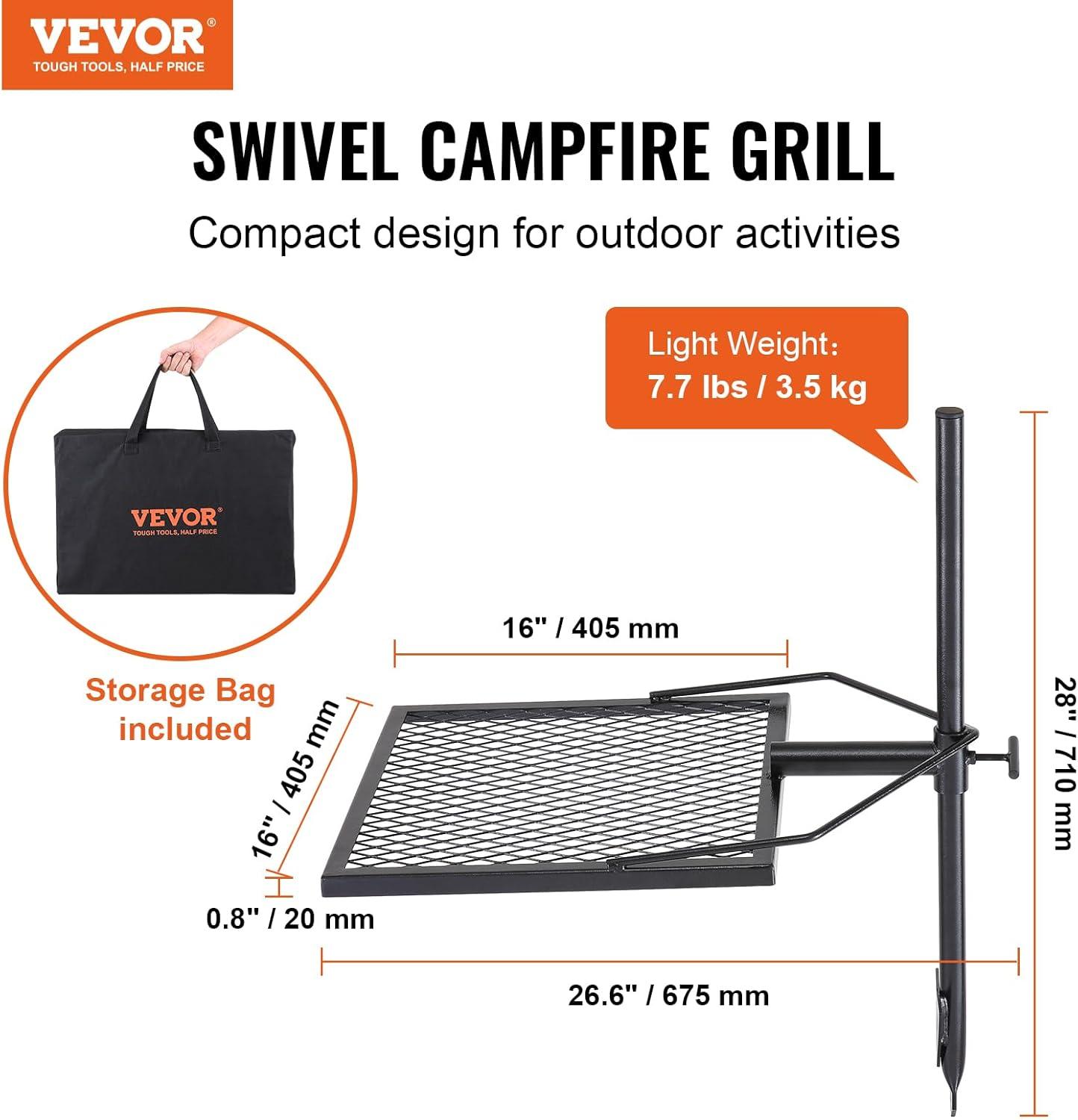 imageVEVOR Folding Campfire Grill Heavy Duty Steel Mesh Grate 224quot Portable Camping Grates Over Fire Pit Camp Fire Cooking Equipment with Legs Carrying Bag Grilling Rack for Outdoor Open Flame Cooking1616 inch