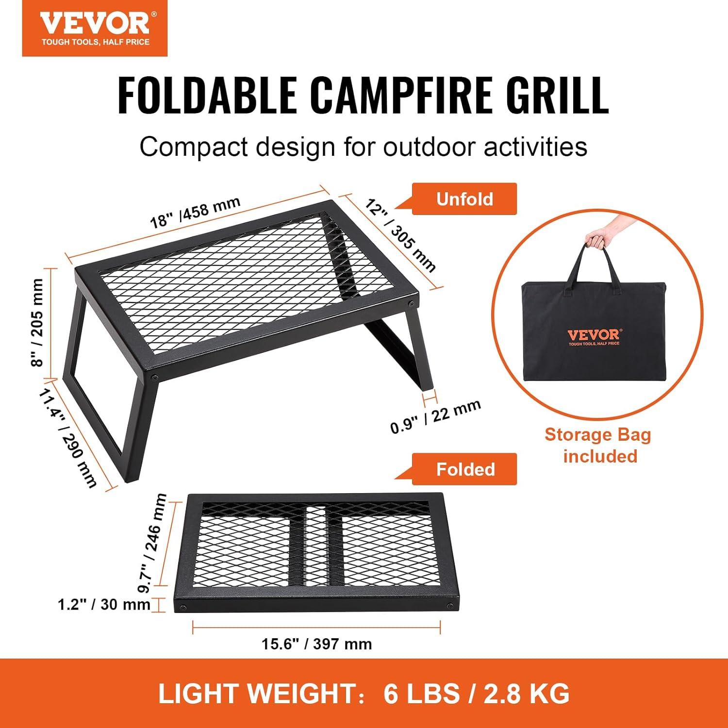 imageVEVOR Folding Campfire Grill Heavy Duty Steel Mesh Grate 224quot Portable Camping Grates Over Fire Pit Camp Fire Cooking Equipment with Legs Carrying Bag Grilling Rack for Outdoor Open Flame Cooking181212 inch