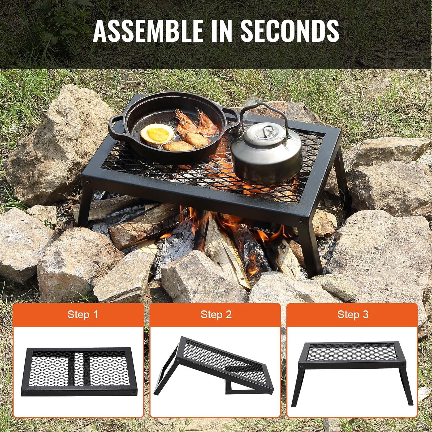 imageVEVOR Folding Campfire Grill Heavy Duty Steel Mesh Grate 224quot Portable Camping Grates Over Fire Pit Camp Fire Cooking Equipment with Legs Carrying Bag Grilling Rack for Outdoor Open Flame Cooking181212 inch