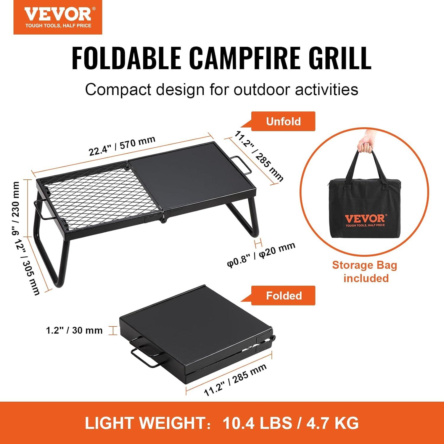 imageVEVOR Folding Campfire Grill Heavy Duty Steel Mesh Grate 224quot Portable Camping Grates Over Fire Pit Camp Fire Cooking Equipment with Legs Carrying Bag Grilling Rack for Outdoor Open Flame Cooking22411 inch