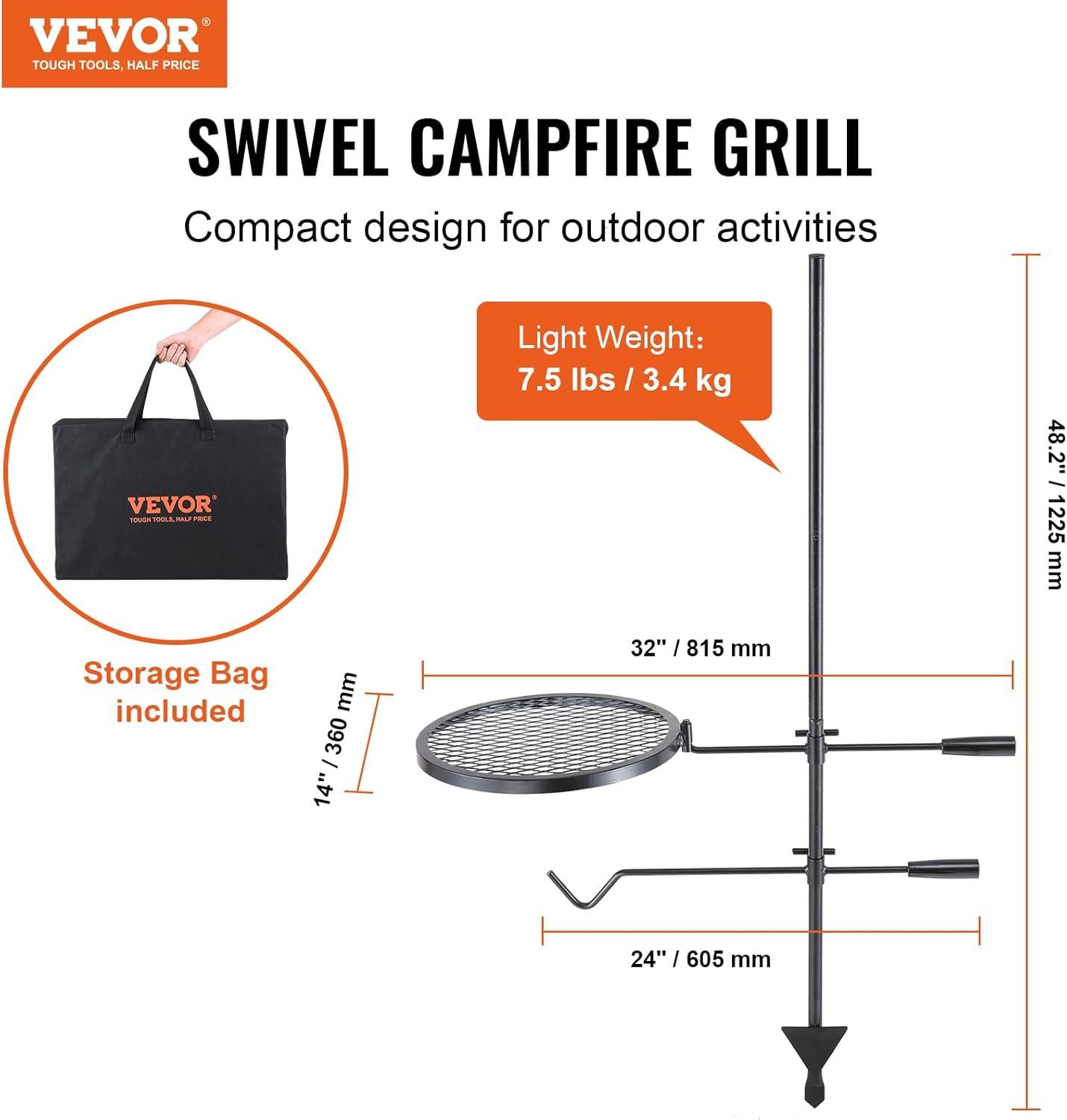 imageVEVOR Folding Campfire Grill Heavy Duty Steel Mesh Grate 224quot Portable Camping Grates Over Fire Pit Camp Fire Cooking Equipment with Legs Carrying Bag Grilling Rack for Outdoor Open Flame Cooking1414 inch