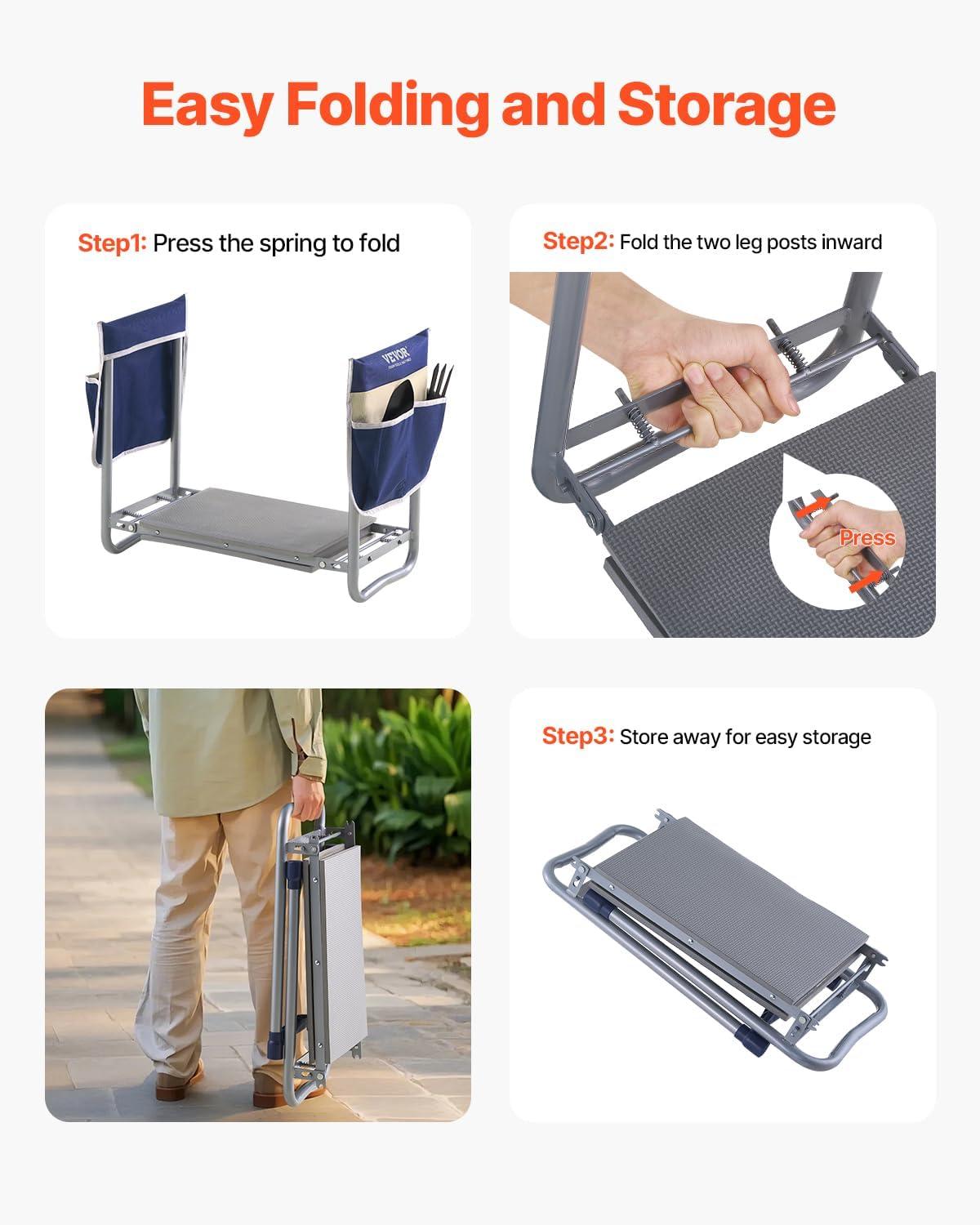 imageVEVOR Folding Garden Kneeler and Seat Heavy Duty Widened 8quot EVA Foam Pad Portable Garden Stool with Tool Bags Gardening Bench to Relieve Knee ampamp Back Pain Great Gifts for Seniors Women ParentsBlue