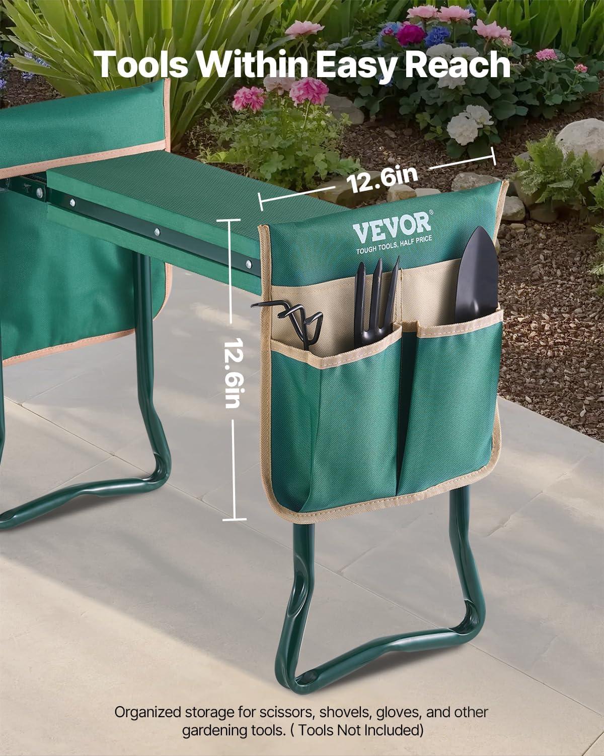 imageVEVOR Folding Garden Kneeler and Seat Heavy Duty Widened 8quot EVA Foam Pad Portable Garden Stool with Tool Bags Gardening Bench to Relieve Knee ampamp Back Pain Great Gifts for Seniors Women ParentsGreen