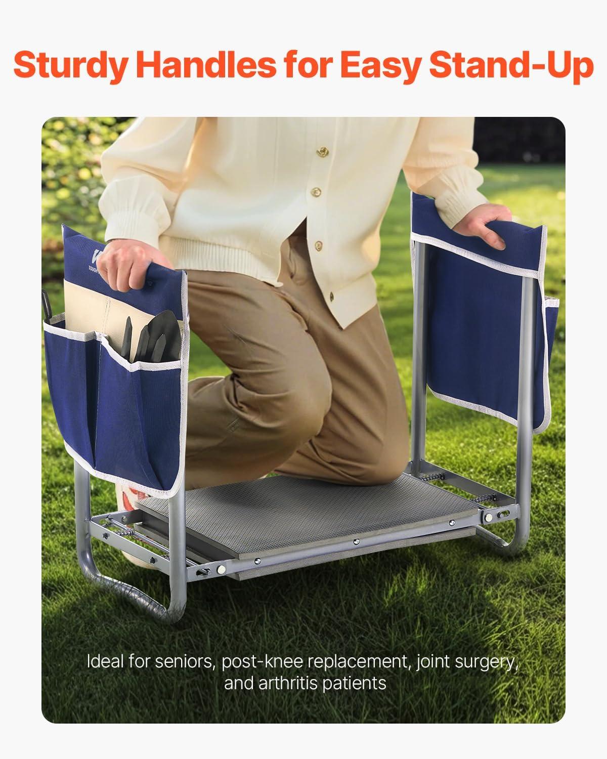 imageVEVOR Folding Garden Kneeler and Seat Heavy Duty Widened 8quot EVA Foam Pad Portable Garden Stool with Tool Bags Gardening Bench to Relieve Knee ampamp Back Pain Great Gifts for Seniors Women ParentsBlue