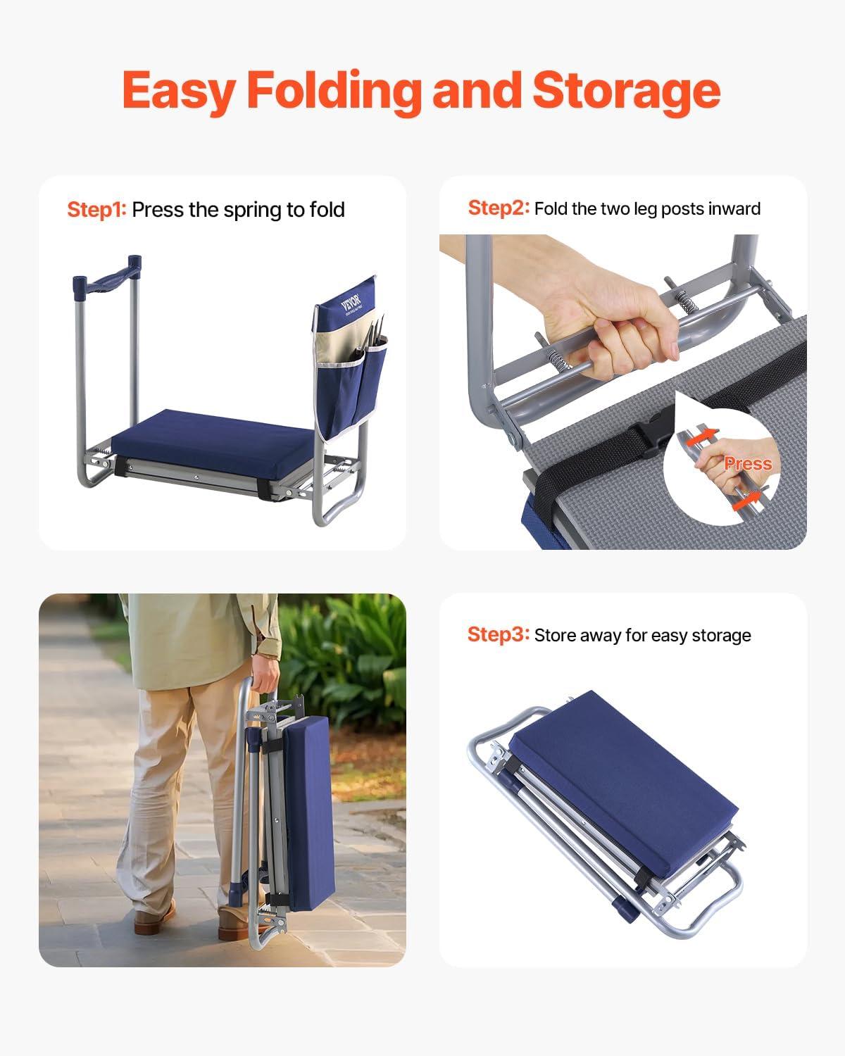 imageVEVOR Folding Garden Kneeler and Seat Heavy Duty Widened 8quot EVA Foam Pad Portable Garden Stool with Tool Bags Gardening Bench to Relieve Knee ampamp Back Pain Great Gifts for Seniors Women ParentsOrange  White
