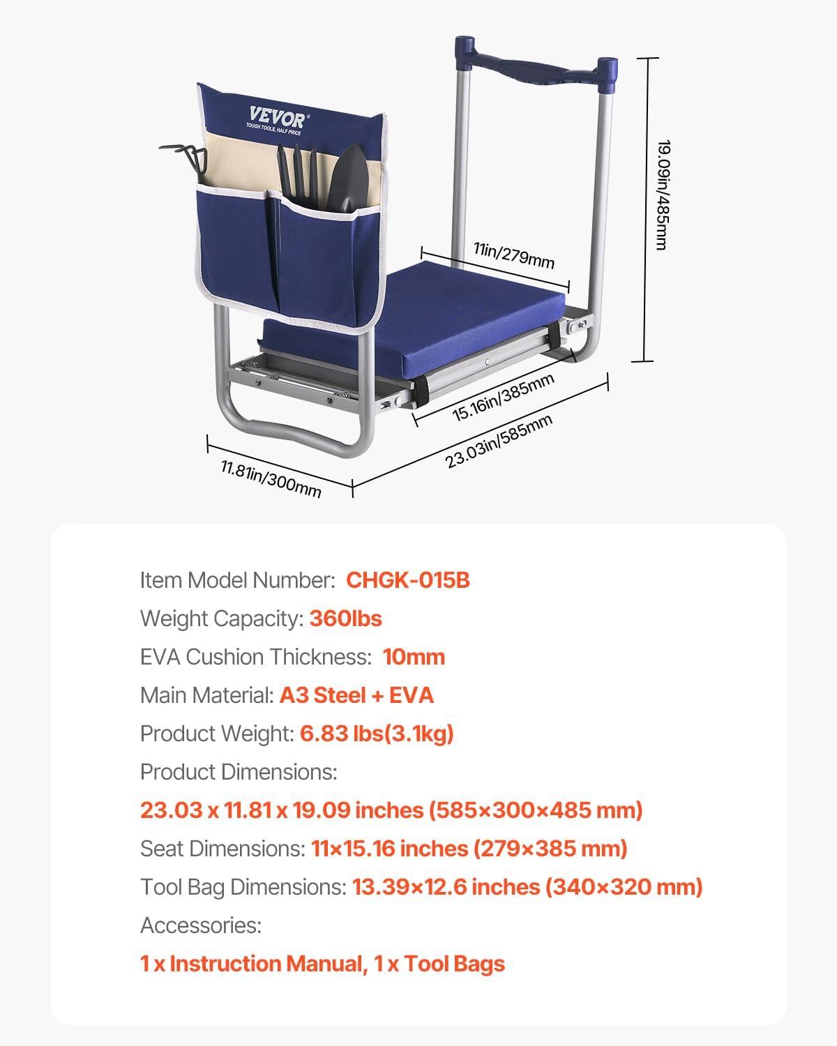 imageVEVOR Folding Garden Kneeler and Seat Heavy Duty Widened 8quot EVA Foam Pad Portable Garden Stool with Tool Bags Gardening Bench to Relieve Knee ampamp Back Pain Great Gifts for Seniors Women ParentsOrange  White
