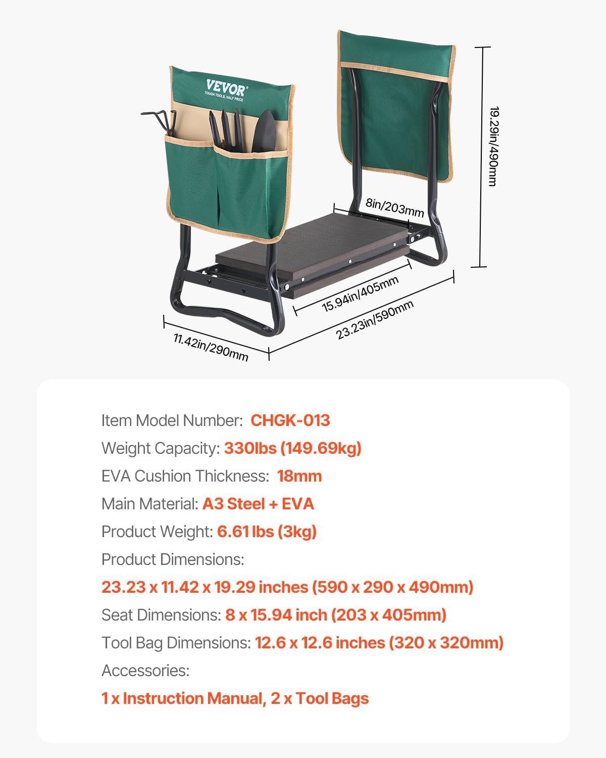 imageVEVOR Folding Garden Kneeler and Seat Heavy Duty Widened 8quot EVA Foam Pad Portable Garden Stool with Tool Bags Gardening Bench to Relieve Knee ampamp Back Pain Great Gifts for Seniors Women ParentsGreen