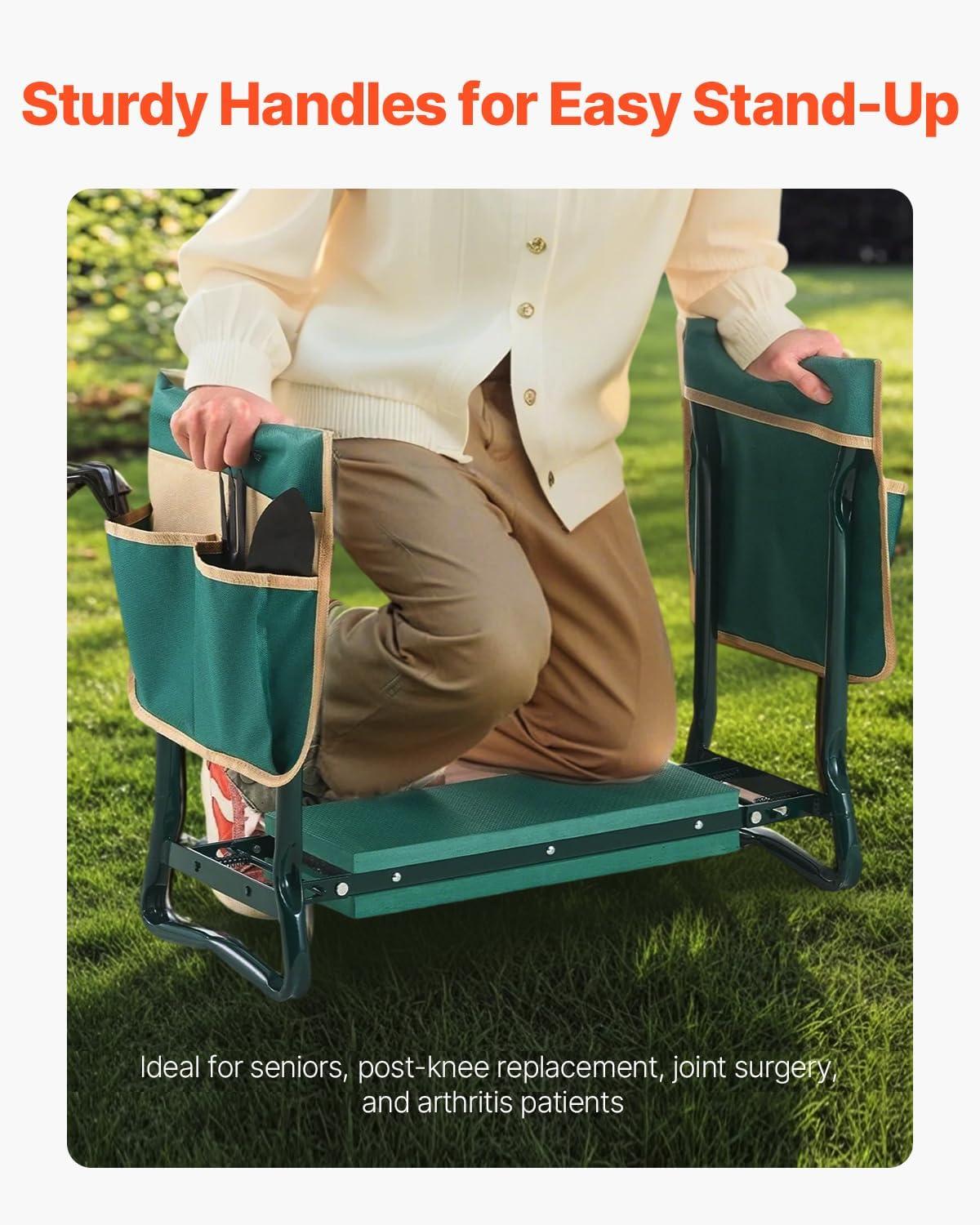 imageVEVOR Folding Garden Kneeler and Seat Heavy Duty Widened 8quot EVA Foam Pad Portable Garden Stool with Tool Bags Gardening Bench to Relieve Knee ampamp Back Pain Great Gifts for Seniors Women ParentsGreen