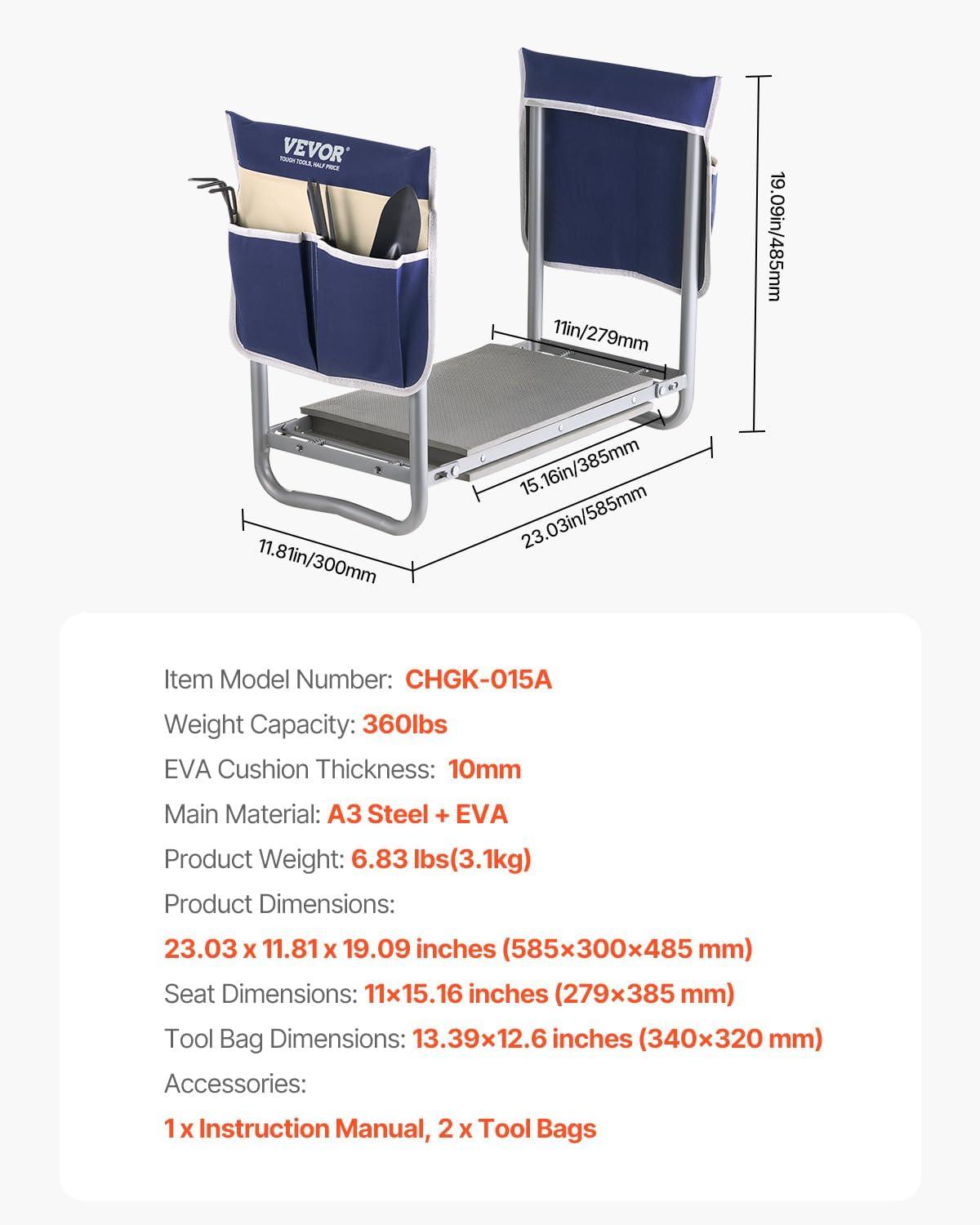 imageVEVOR Folding Garden Kneeler and Seat Heavy Duty Widened 8quot EVA Foam Pad Portable Garden Stool with Tool Bags Gardening Bench to Relieve Knee ampamp Back Pain Great Gifts for Seniors Women ParentsBlue
