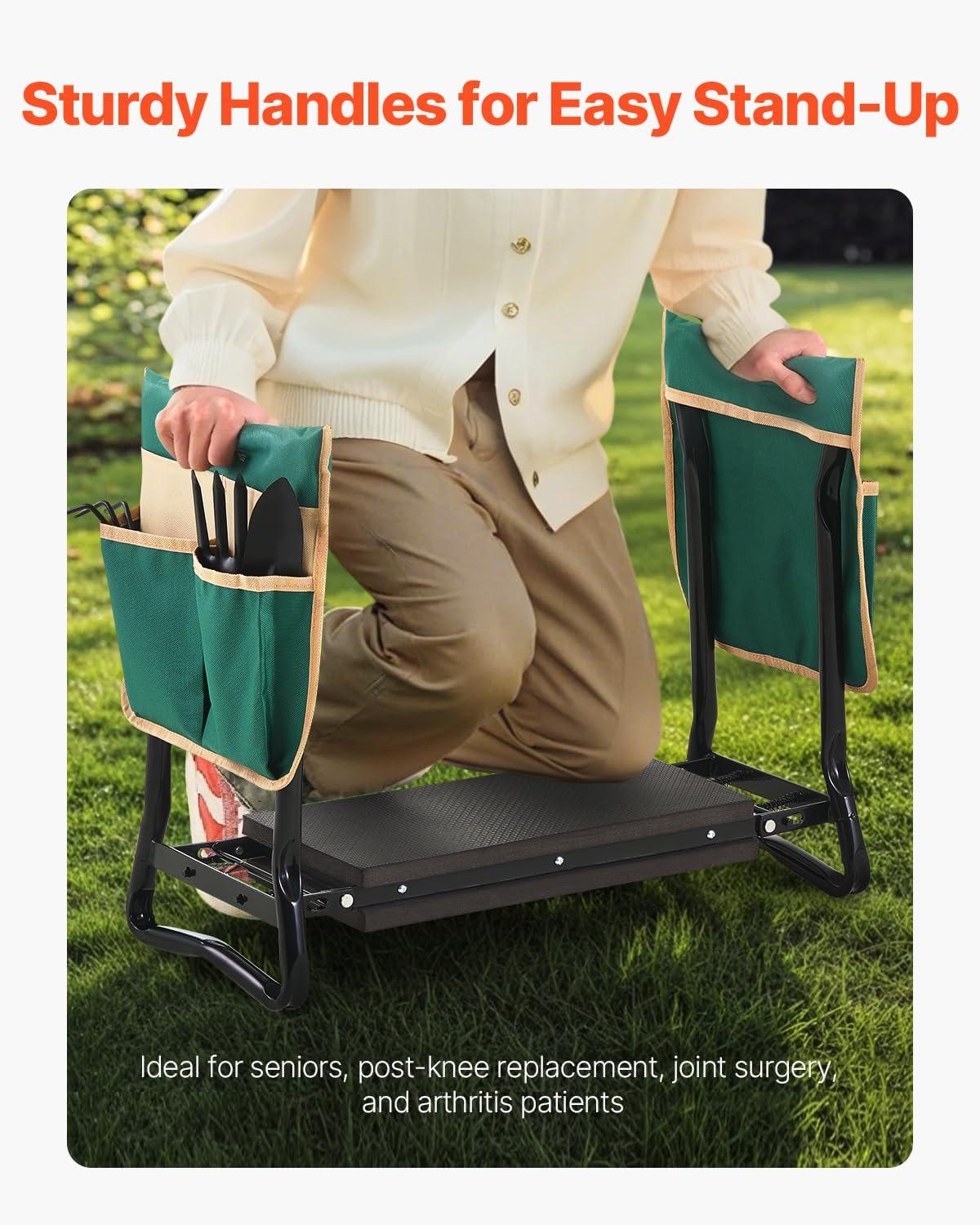 imageVEVOR Folding Garden Kneeler and Seat Heavy Duty Widened 8quot EVA Foam Pad Portable Garden Stool with Tool Bags Gardening Bench to Relieve Knee ampamp Back Pain Great Gifts for Seniors Women ParentsGreen