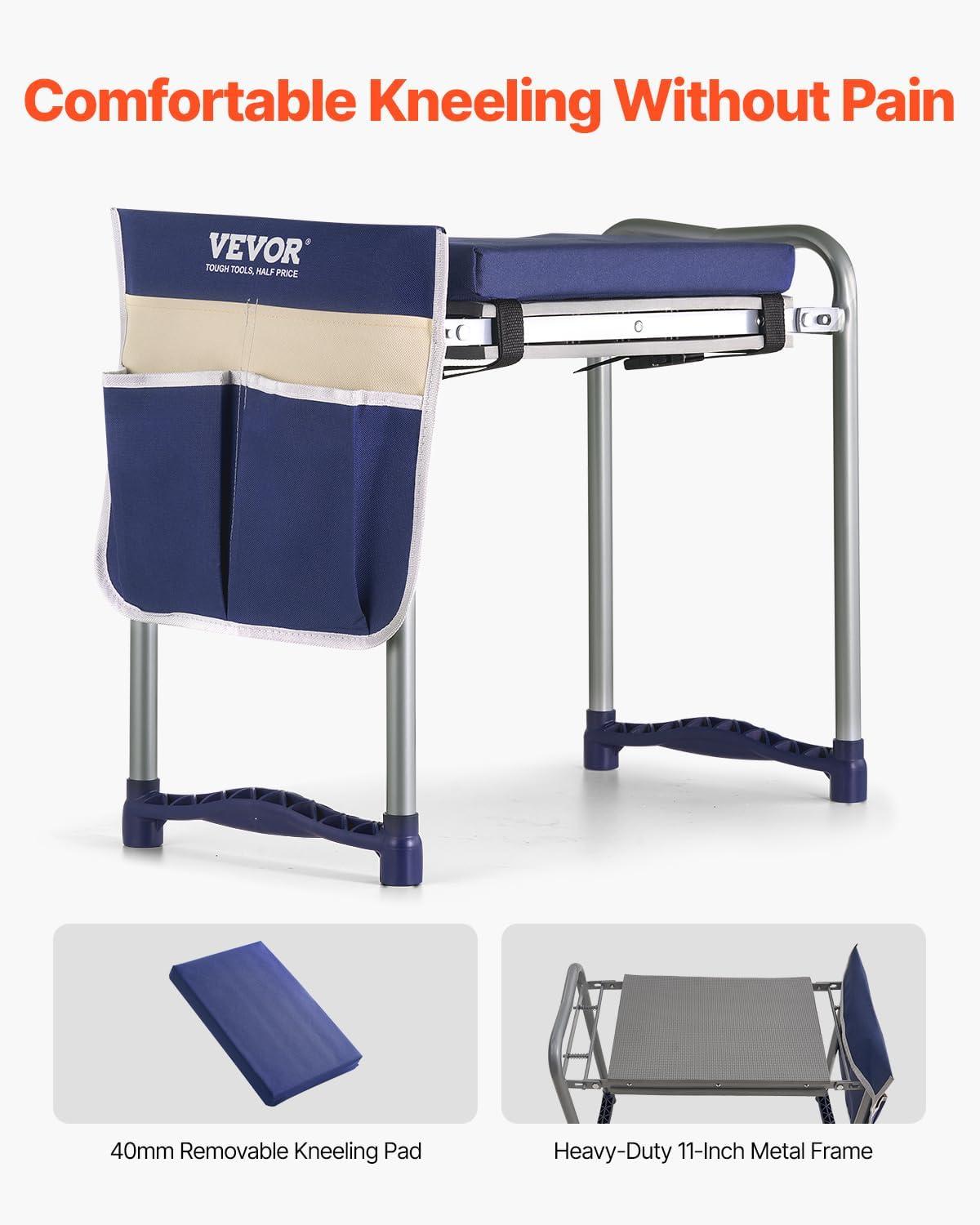 imageVEVOR Folding Garden Kneeler and Seat Heavy Duty Widened 8quot EVA Foam Pad Portable Garden Stool with Tool Bags Gardening Bench to Relieve Knee ampamp Back Pain Great Gifts for Seniors Women ParentsOrange  White