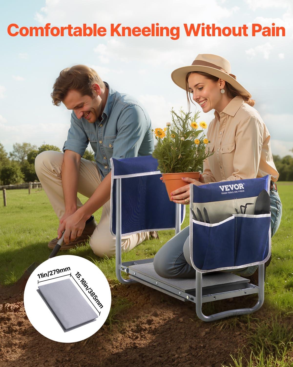 imageVEVOR Folding Garden Kneeler and Seat Heavy Duty Widened 8quot EVA Foam Pad Portable Garden Stool with Tool Bags Gardening Bench to Relieve Knee ampamp Back Pain Great Gifts for Seniors Women ParentsBlue