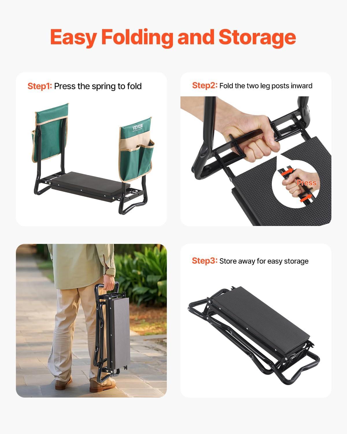 imageVEVOR Folding Garden Kneeler and Seat Heavy Duty Widened 8quot EVA Foam Pad Portable Garden Stool with Tool Bags Gardening Bench to Relieve Knee ampamp Back Pain Great Gifts for Seniors Women ParentsGreen