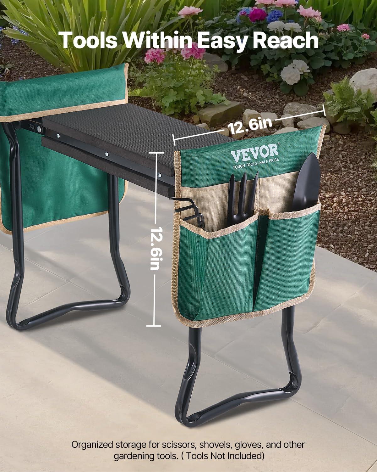 imageVEVOR Folding Garden Kneeler and Seat Heavy Duty Widened 8quot EVA Foam Pad Portable Garden Stool with Tool Bags Gardening Bench to Relieve Knee ampamp Back Pain Great Gifts for Seniors Women ParentsGreen