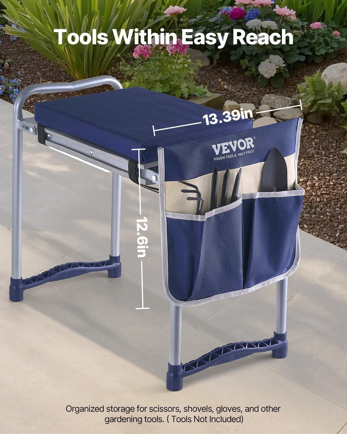 imageVEVOR Folding Garden Kneeler and Seat Heavy Duty Widened 8quot EVA Foam Pad Portable Garden Stool with Tool Bags Gardening Bench to Relieve Knee ampamp Back Pain Great Gifts for Seniors Women ParentsOrange  White