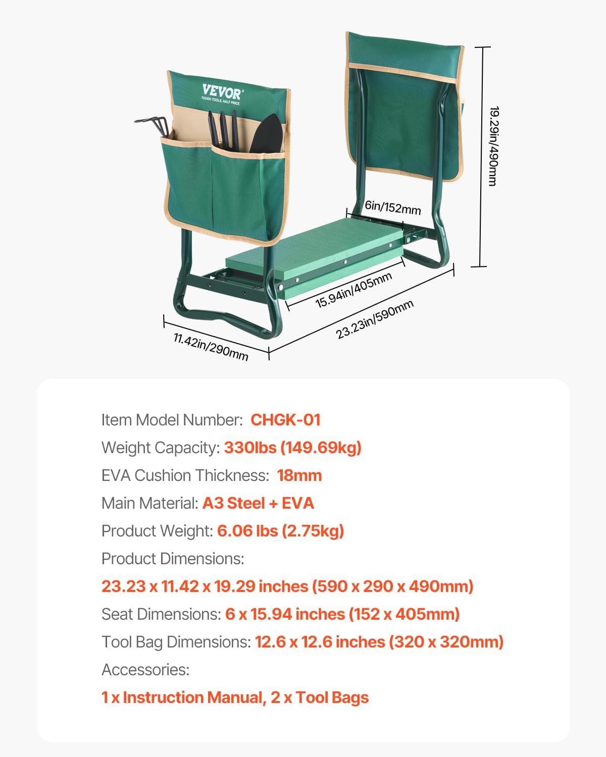 imageVEVOR Folding Garden Kneeler and Seat Heavy Duty Widened 8quot EVA Foam Pad Portable Garden Stool with Tool Bags Gardening Bench to Relieve Knee ampamp Back Pain Great Gifts for Seniors Women ParentsGreen