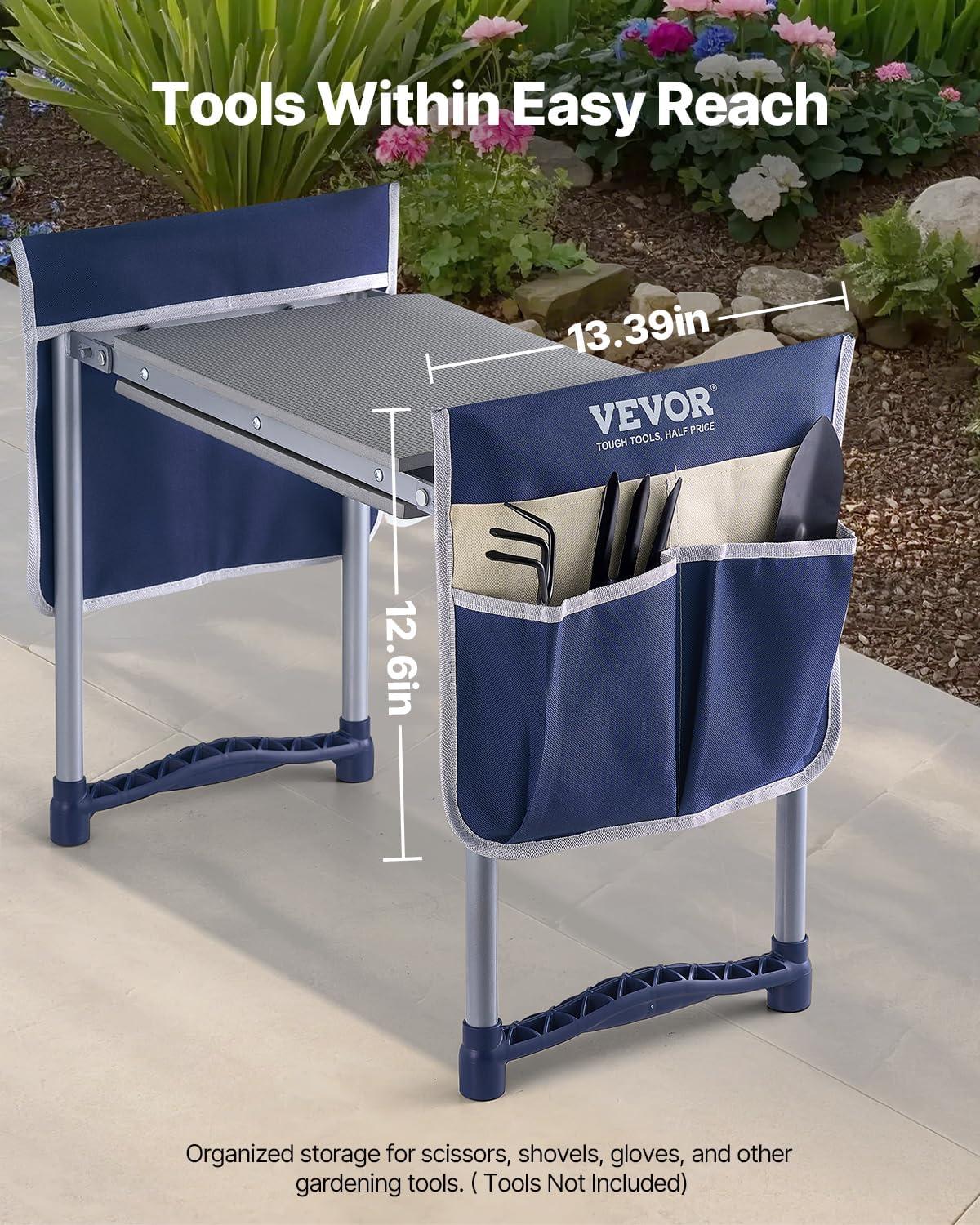 imageVEVOR Folding Garden Kneeler and Seat Heavy Duty Widened 8quot EVA Foam Pad Portable Garden Stool with Tool Bags Gardening Bench to Relieve Knee ampamp Back Pain Great Gifts for Seniors Women ParentsBlue