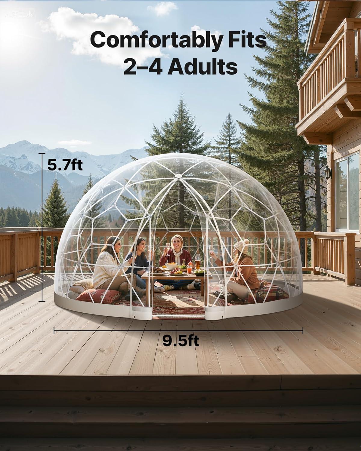 imageVEVOR Garden Dome Tent 95 x 57 ft Outdoor Clear Bubble Tent for 24 Person Weatherproof Geodesic Dome Greenhouse with Window PVC Transparent Tents for Backyard Patios Camping Party Wedding