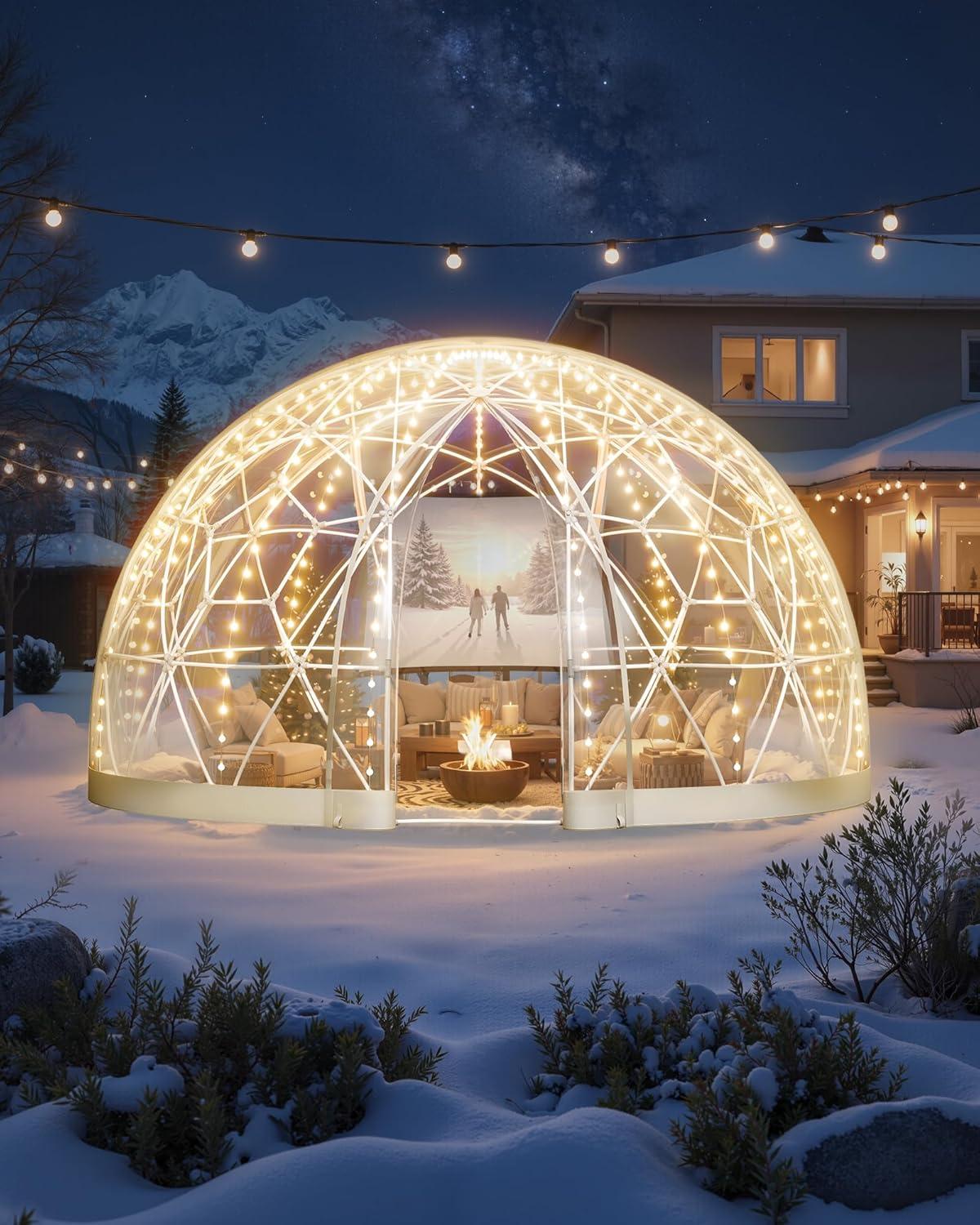 imageVEVOR Garden Dome Tent 95 x 57 ft Outdoor Clear Bubble Tent for 24 Person Weatherproof Geodesic Dome Greenhouse with Window PVC Transparent Tents for Backyard Patios Camping Party Wedding