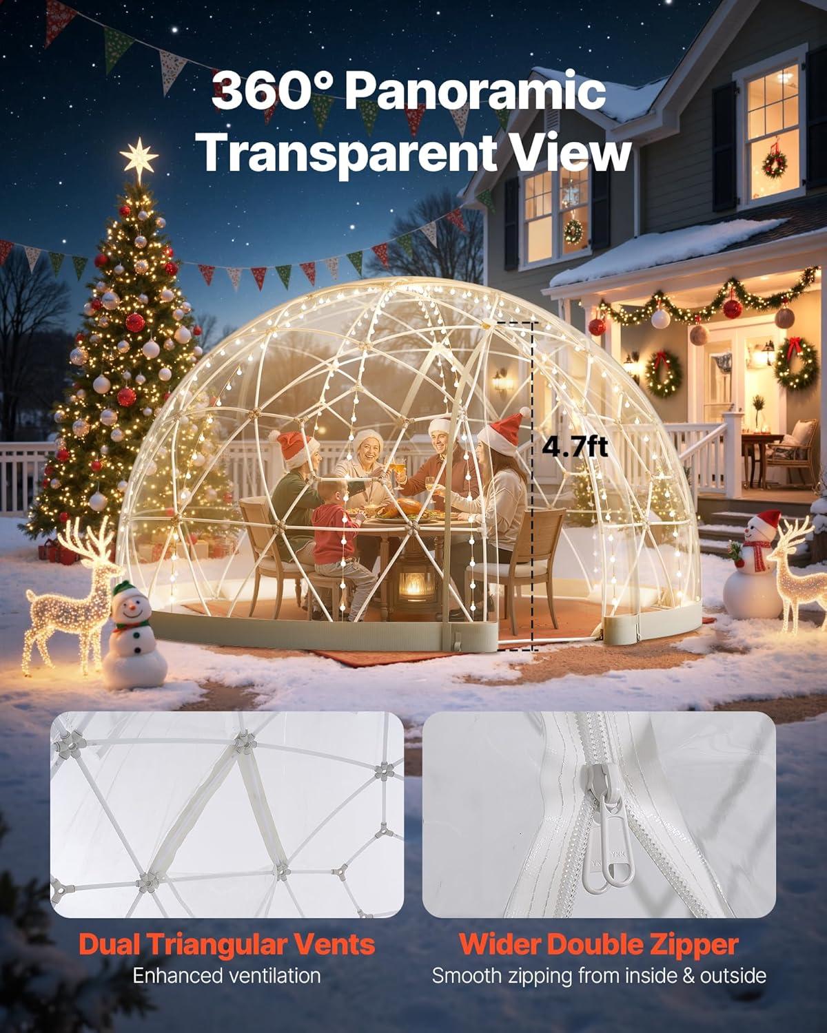 imageVEVOR Garden Dome Tent 95 x 57 ft Outdoor Clear Bubble Tent for 24 Person Weatherproof Geodesic Dome Greenhouse with Window PVC Transparent Tents for Backyard Patios Camping Party Wedding