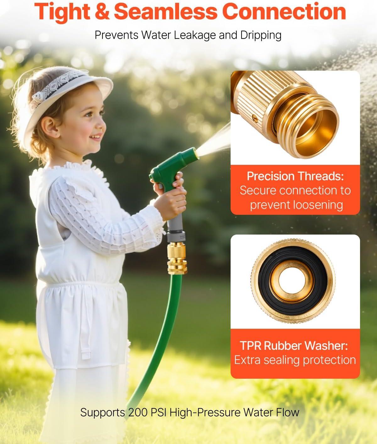 imageVEVOR Garden Hose Quick Connect 34 inch Male ampamp Female 200 PSI Heavy Duty Solid Brass Quick Connector 2 Sets Garden Hose Fitting No Leak Water Hoses Connectors with Gaskets