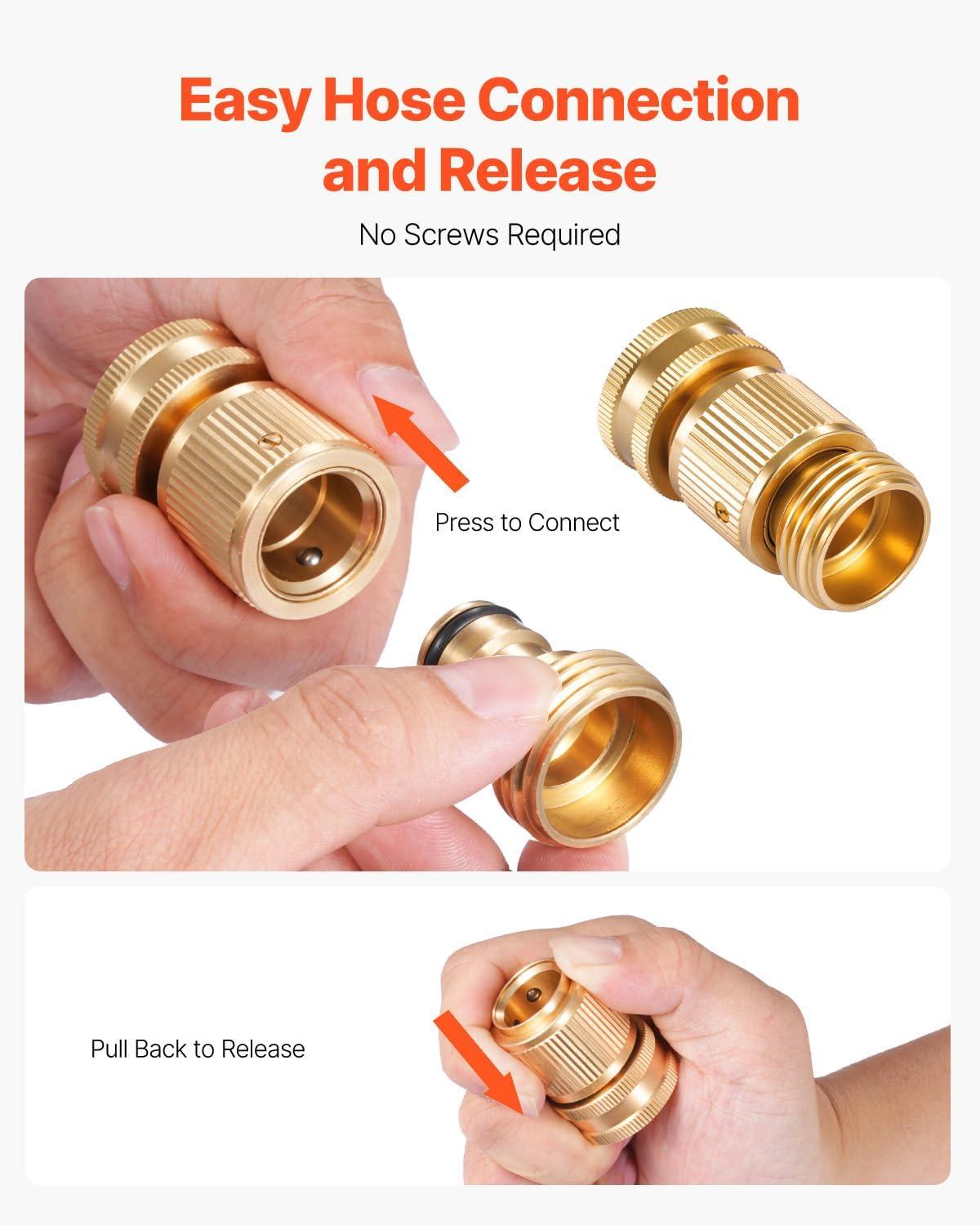 imageVEVOR Garden Hose Quick Connect 34 inch Male ampamp Female 200 PSI Heavy Duty Solid Brass Quick Connector 2 Sets Garden Hose Fitting No Leak Water Hoses Connectors with Gaskets