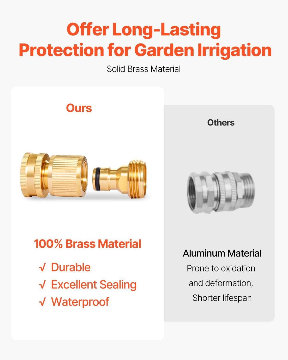 imageVEVOR Garden Hose Quick Connect 34 inch Male ampamp Female 200 PSI Heavy Duty Solid Brass Quick Connector 2 Sets Garden Hose Fitting No Leak Water Hoses Connectors with Gaskets