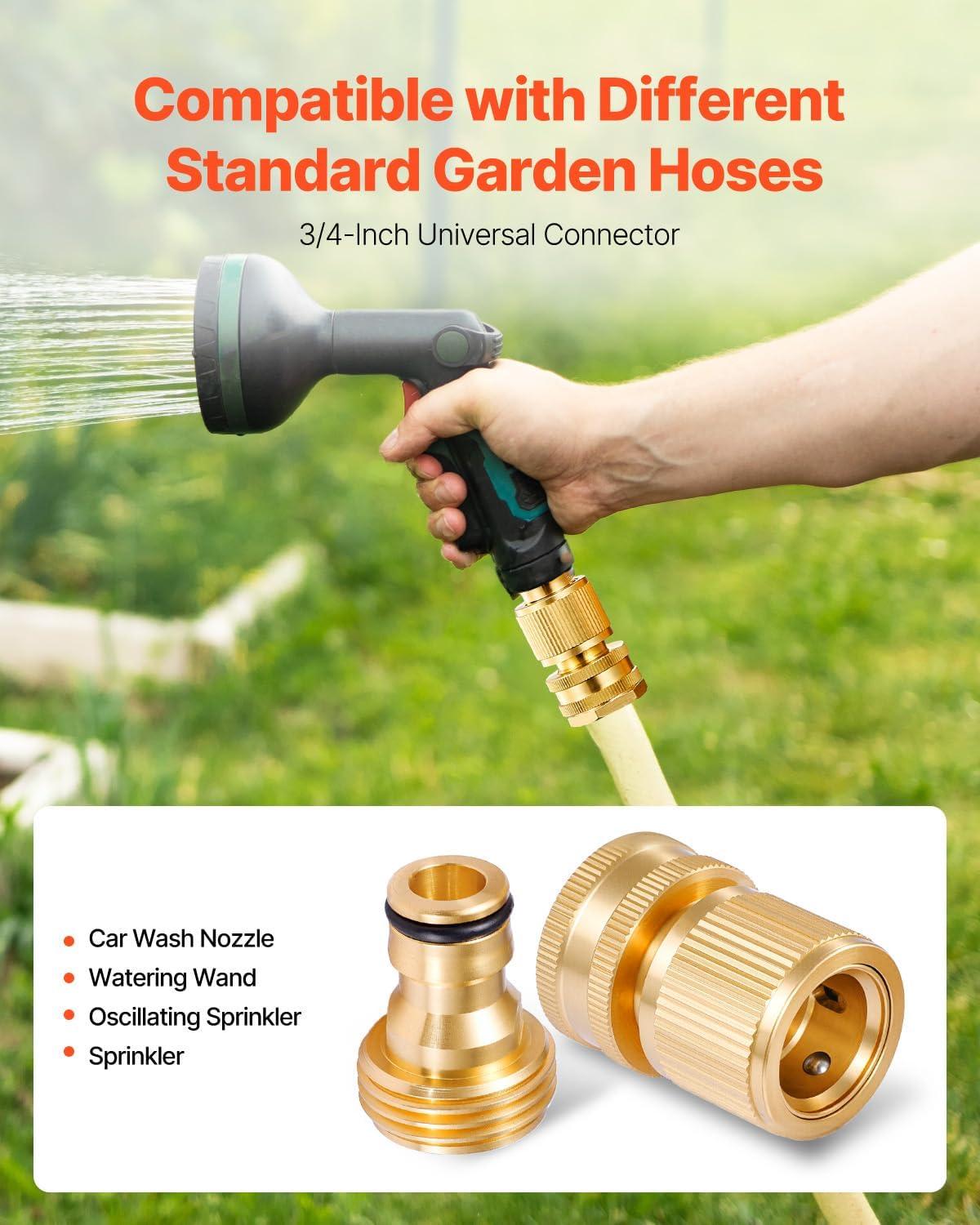 imageVEVOR Garden Hose Quick Connect 34 inch Male ampamp Female 200 PSI Heavy Duty Solid Brass Quick Connector 2 Sets Garden Hose Fitting No Leak Water Hoses Connectors with Gaskets