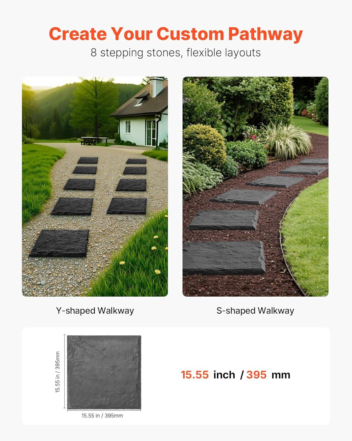 imageVEVOR Garden Stepping Stones 8Pcs 155 x 155 in Decorative Stepping Stones with Stakes WeatherResistant Plastic Pathway Pavers Smooth Surface Outdoor Walkway for Lawn Patio Landscape BeigeGrey