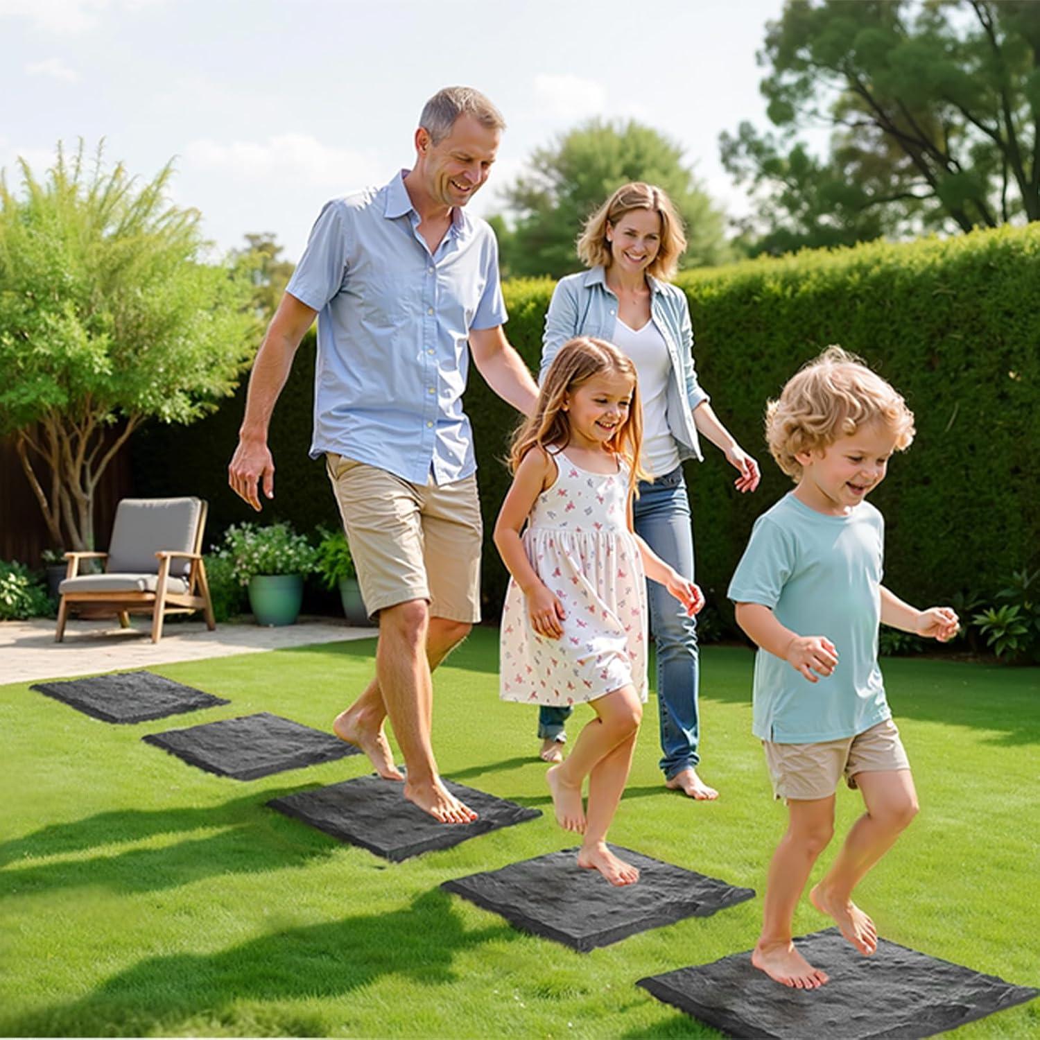 imageVEVOR Garden Stepping Stones 8Pcs 155 x 155 in Decorative Stepping Stones with Stakes WeatherResistant Plastic Pathway Pavers Smooth Surface Outdoor Walkway for Lawn Patio Landscape BeigeGrey