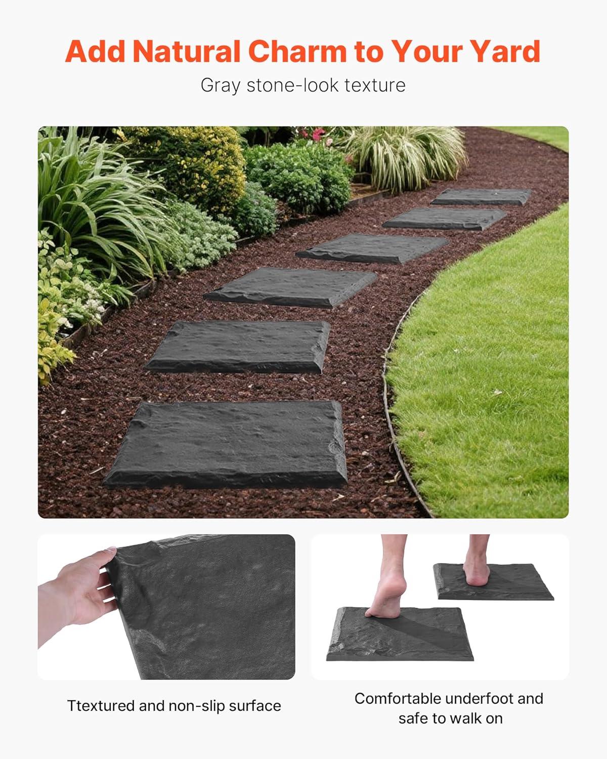 imageVEVOR Garden Stepping Stones 8Pcs 155 x 155 in Decorative Stepping Stones with Stakes WeatherResistant Plastic Pathway Pavers Smooth Surface Outdoor Walkway for Lawn Patio Landscape BeigeGrey