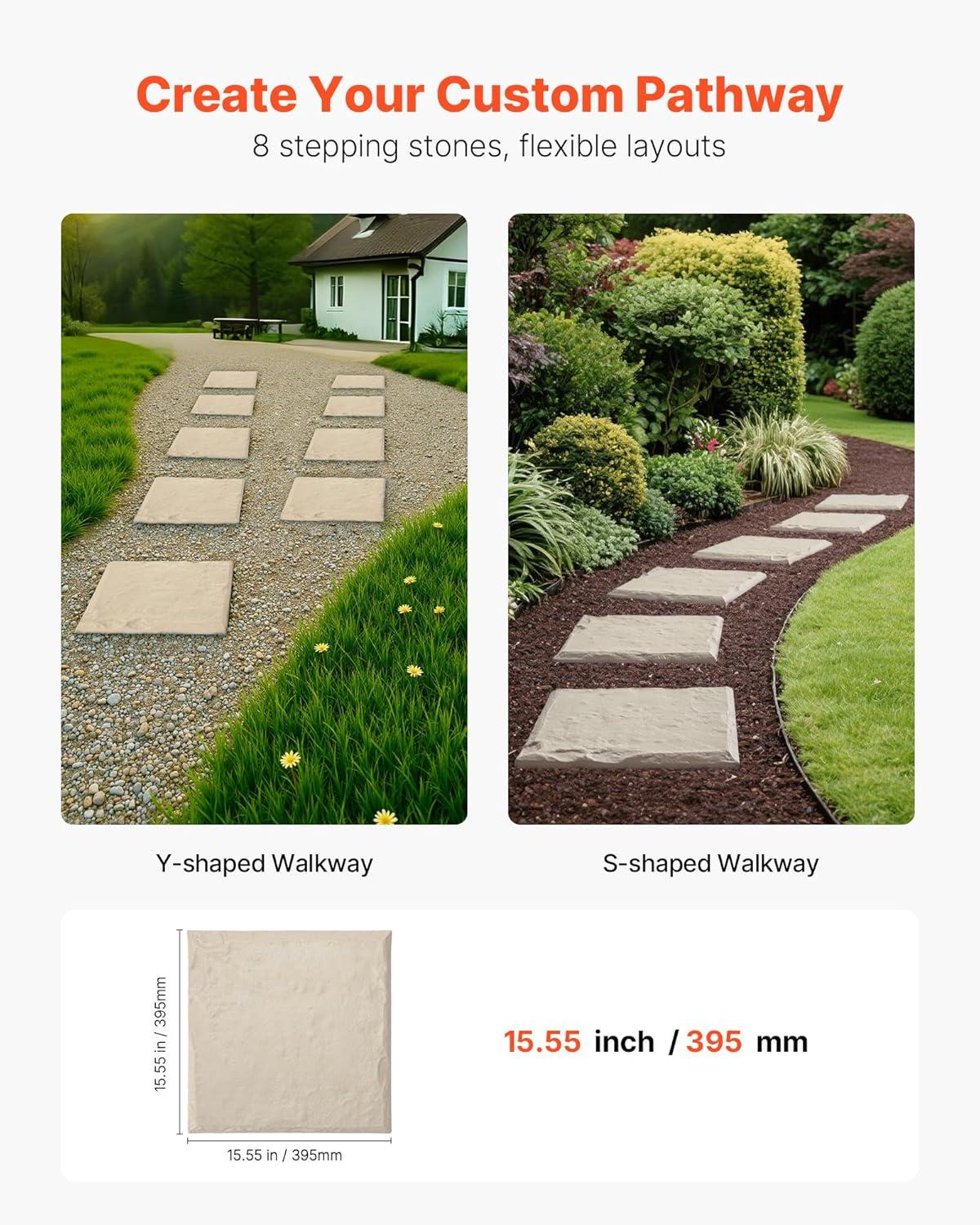 imageVEVOR Garden Stepping Stones 8Pcs 155 x 155 in Decorative Stepping Stones with Stakes WeatherResistant Plastic Pathway Pavers Smooth Surface Outdoor Walkway for Lawn Patio Landscape BeigeBeige
