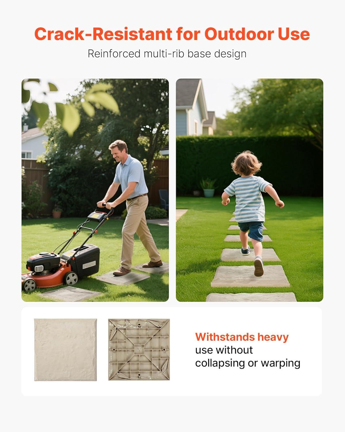 imageVEVOR Garden Stepping Stones 8Pcs 155 x 155 in Decorative Stepping Stones with Stakes WeatherResistant Plastic Pathway Pavers Smooth Surface Outdoor Walkway for Lawn Patio Landscape BeigeBeige