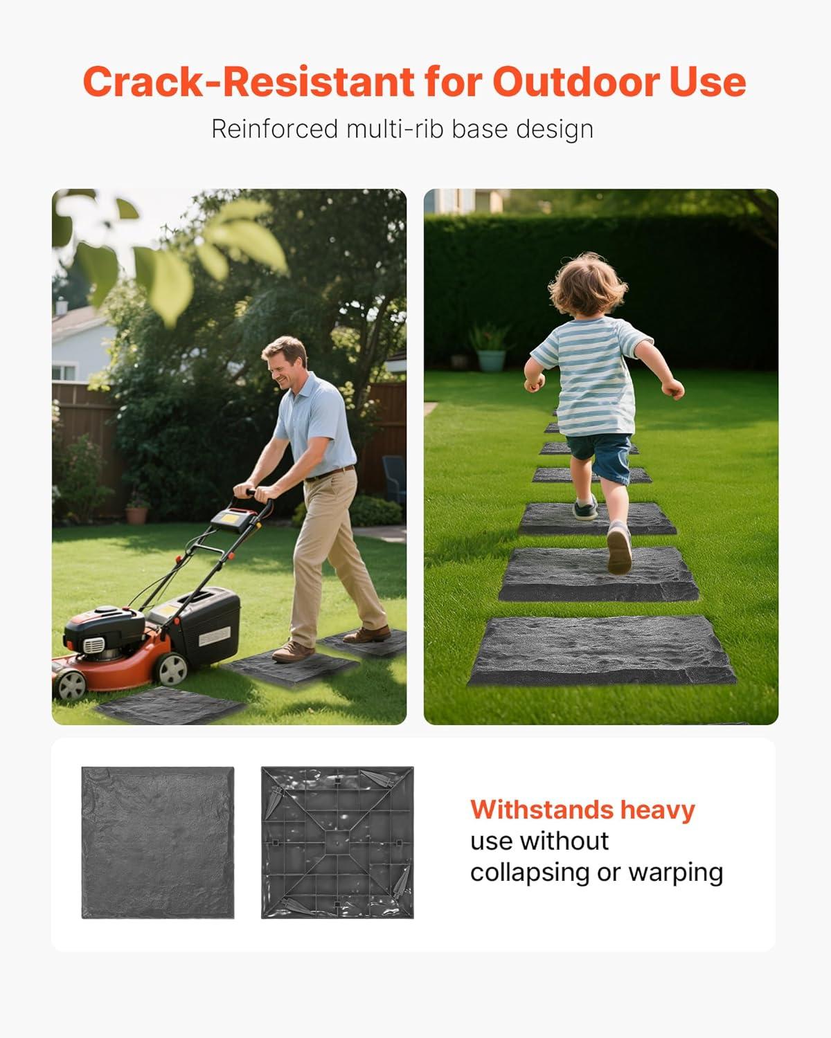 imageVEVOR Garden Stepping Stones 8Pcs 155 x 155 in Decorative Stepping Stones with Stakes WeatherResistant Plastic Pathway Pavers Smooth Surface Outdoor Walkway for Lawn Patio Landscape BeigeGrey