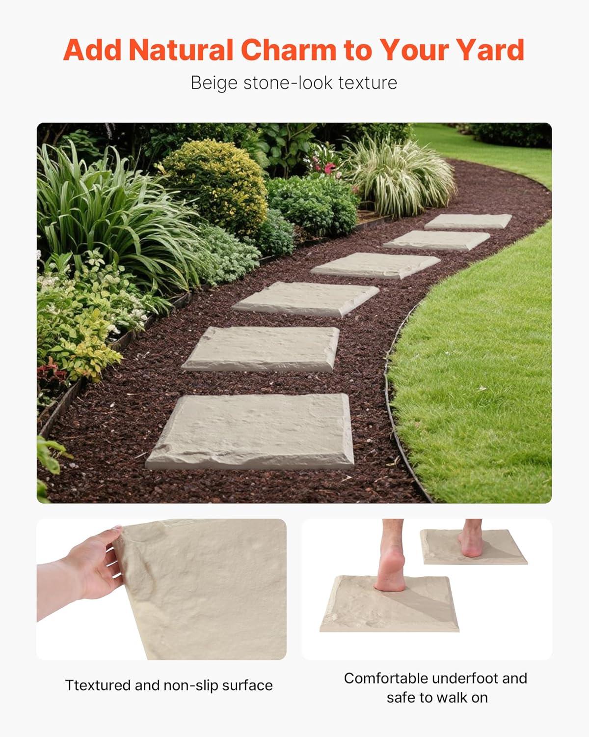 imageVEVOR Garden Stepping Stones 8Pcs 155 x 155 in Decorative Stepping Stones with Stakes WeatherResistant Plastic Pathway Pavers Smooth Surface Outdoor Walkway for Lawn Patio Landscape BeigeBeige