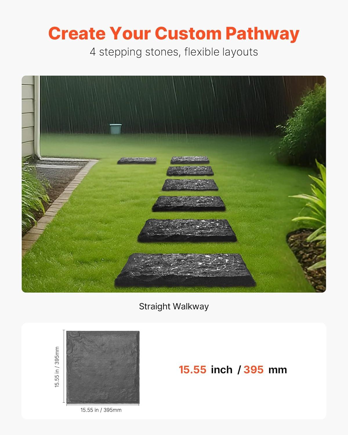 imageVEVOR Garden Stepping Stones 8Pcs 155 x 155 in Decorative Stepping Stones with Stakes WeatherResistant Plastic Pathway Pavers Smooth Surface Outdoor Walkway for Lawn Patio Landscape BeigeGray