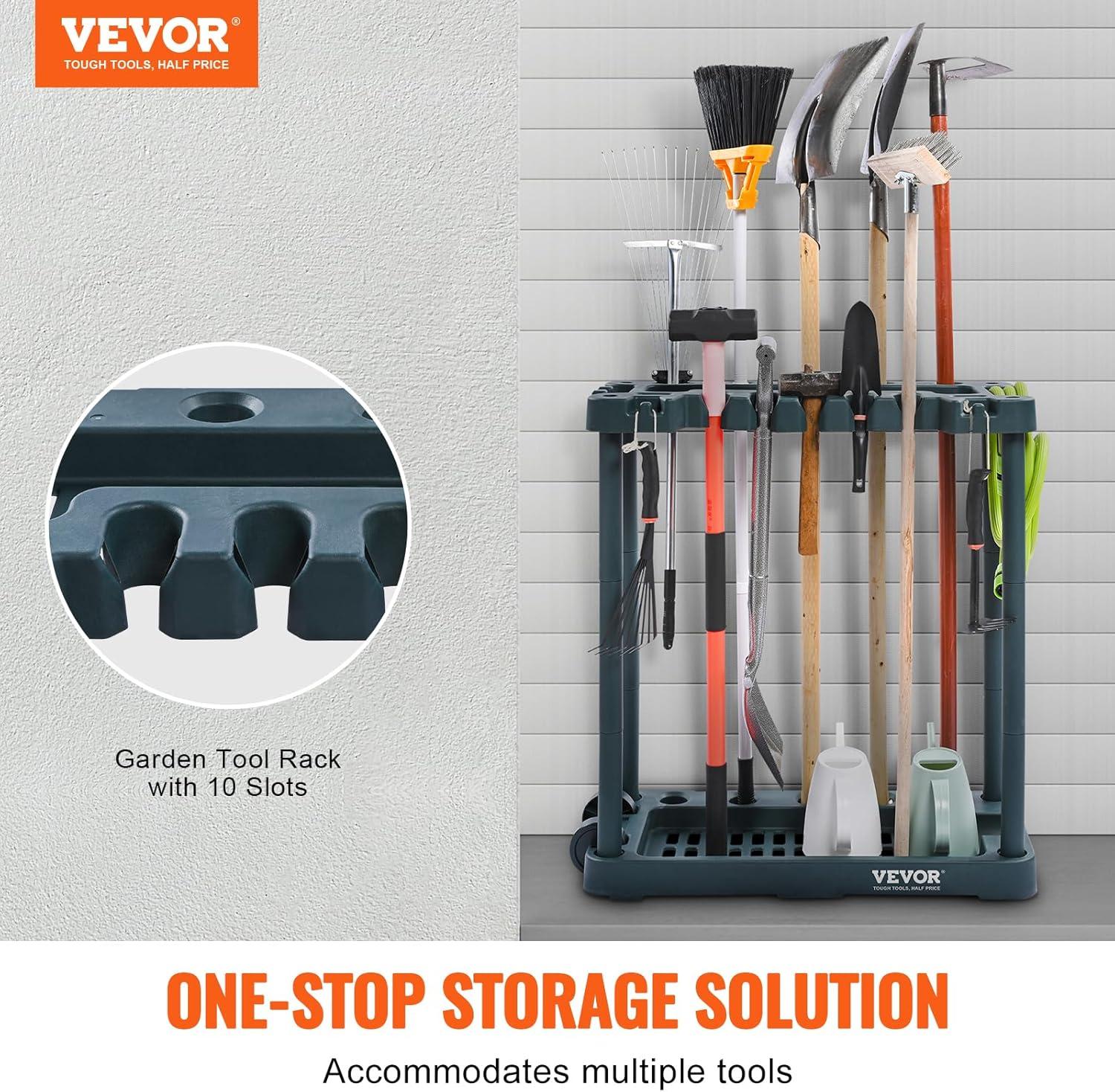 imageVEVOR Garden Tool Organizer 10 Slots Yard Tool Tower Rack for Garage Organization and Storage Hold LongHandled ToolRakeBroomShovel PP Garden Tool Stand Holder Organizer for Yard Shed Outdoor