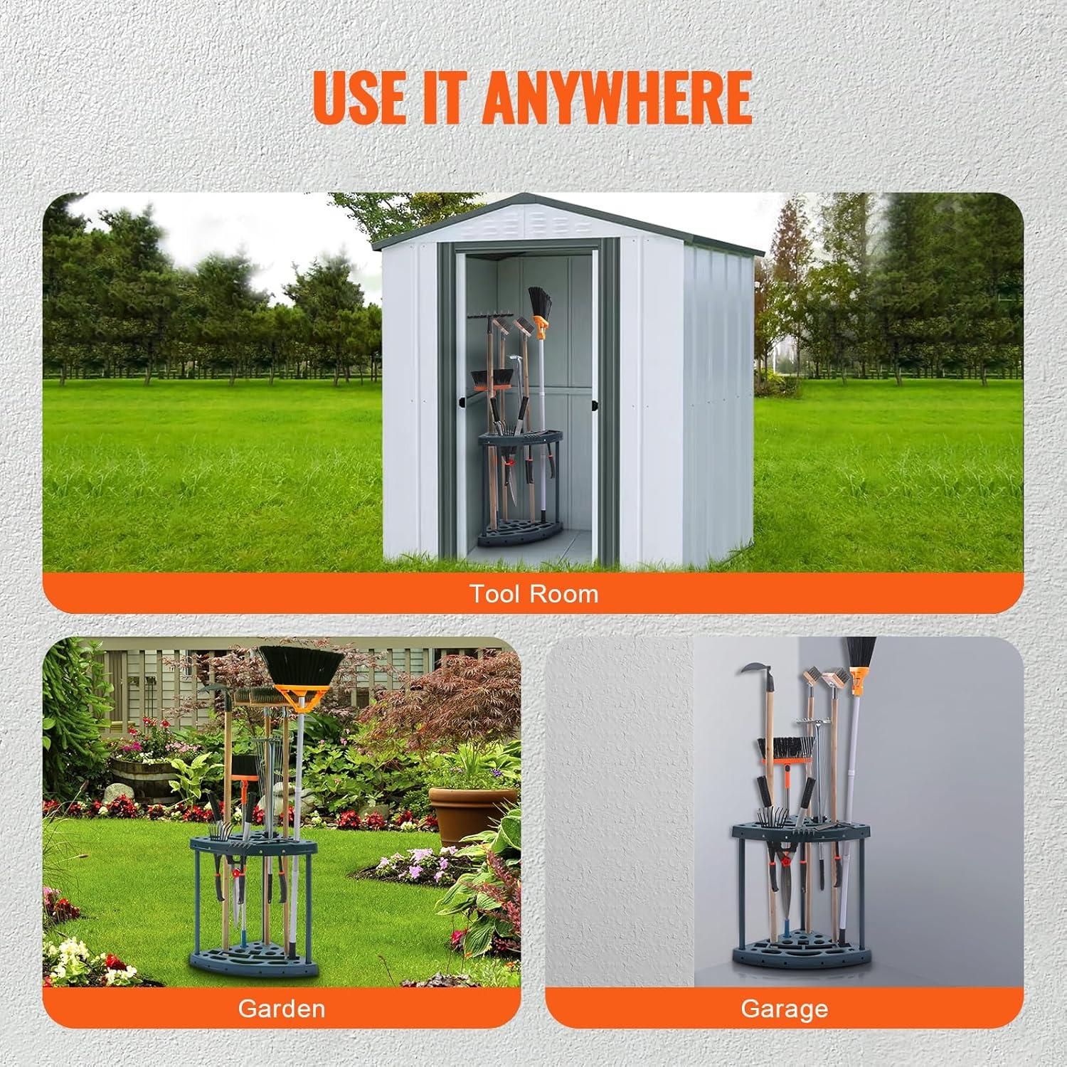 imageVEVOR Garden Tool Organizer 19 Slots Yard Tool Tower Rack for Garage Organization and Storage Hold LongHandled ToolRakeBroomShovel PP Garden Tool Stand Holder Organizer for Yard Shed Outdoor
