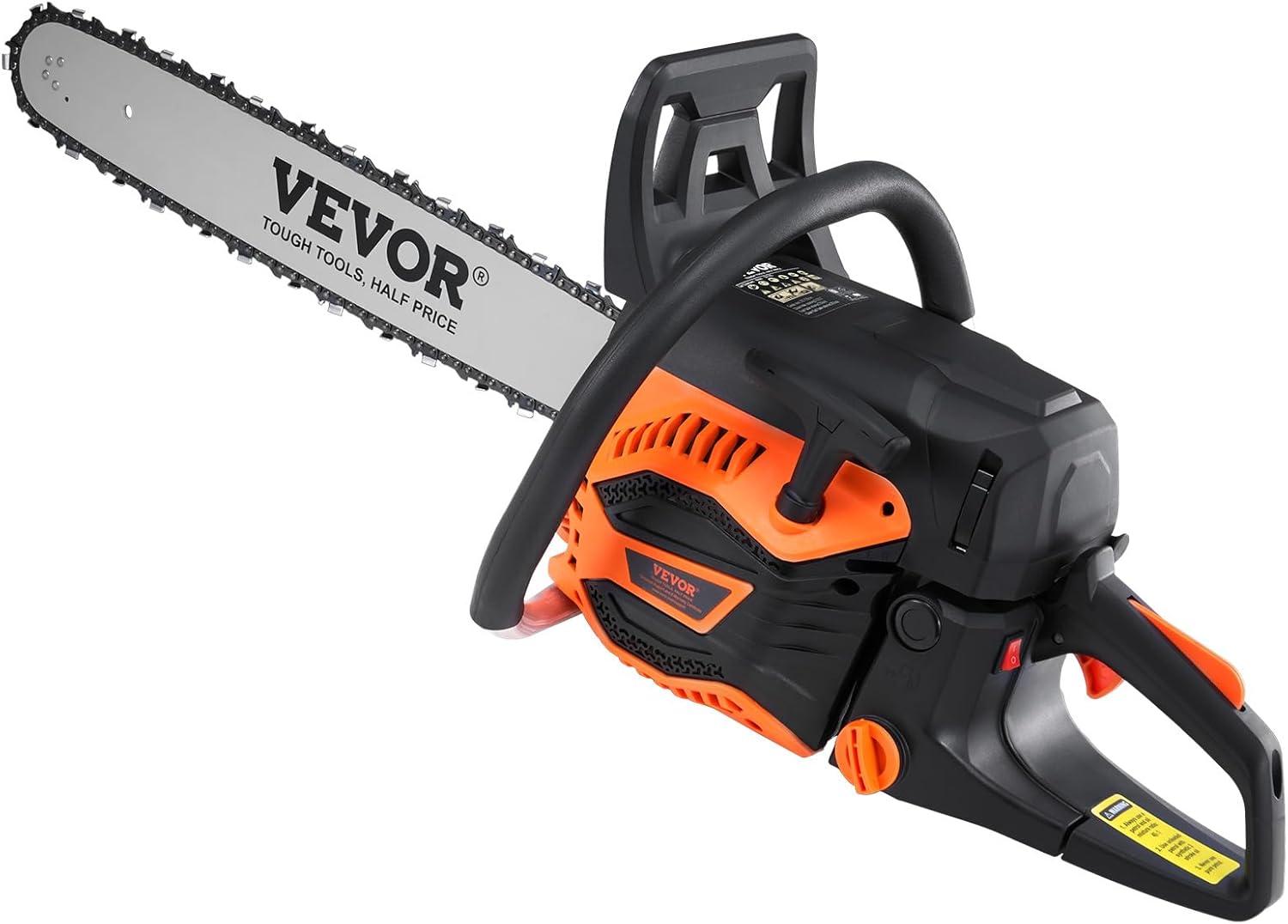 imageVEVOR Gas Chainsaw 58CC 2Cycle Gasoline Powered Chainsaw 20 Inch Handheld Cordless Petrol Chain Saws For Forest Wood Garden and Farm Cutting Use