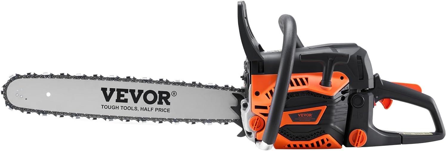 imageVEVOR Gas Chainsaw 58CC 2Cycle Gasoline Powered Chainsaw 20 Inch Handheld Cordless Petrol Chain Saws For Forest Wood Garden and Farm Cutting Use
