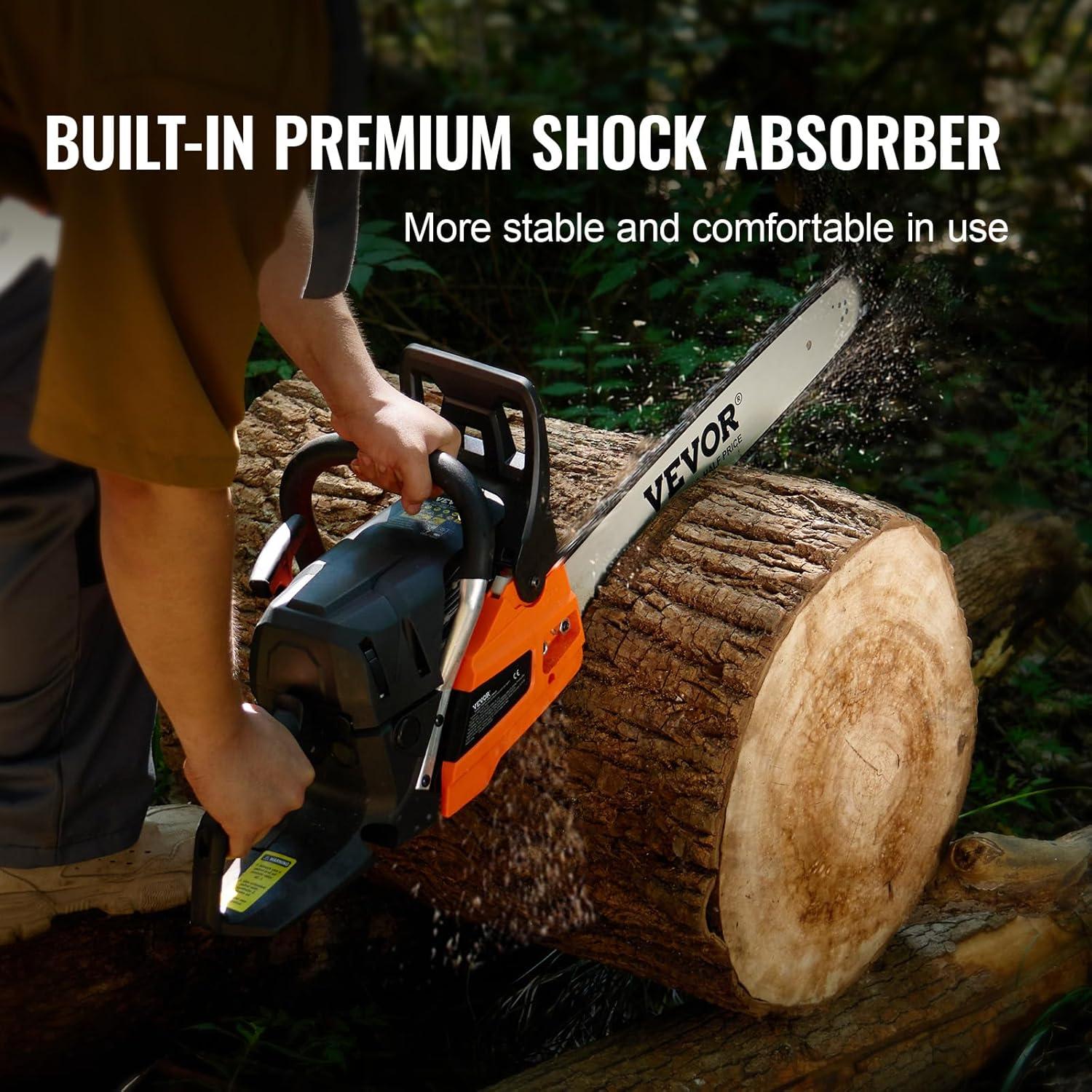 imageVEVOR Gas Chainsaw 58CC 2Cycle Gasoline Powered Chainsaw 20 Inch Handheld Cordless Petrol Chain Saws For Forest Wood Garden and Farm Cutting Use