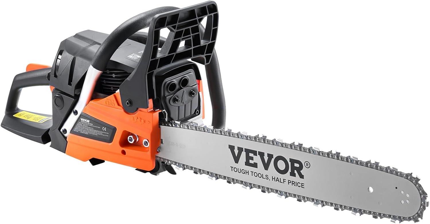 imageVEVOR Gas Chainsaw 58CC 2Cycle Gasoline Powered Chainsaw 20 Inch Handheld Cordless Petrol Chain Saws For Forest Wood Garden and Farm Cutting Use